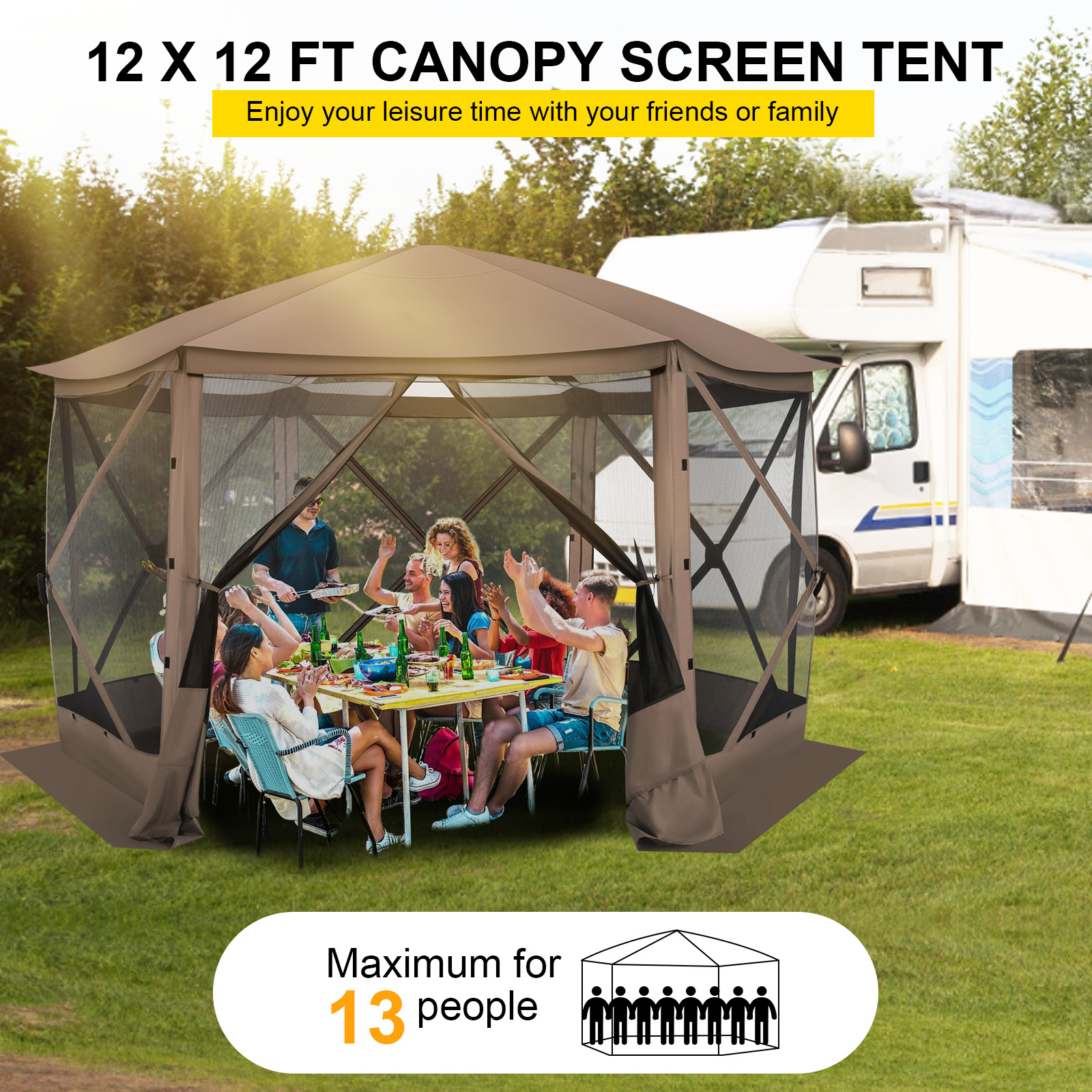 SANOPY 12x12 Pop up Gazebo Screen Tent Screen House for Camping, Starry Sky Gazebo with Removable Roof, Outdoor Screened Gazebo without Sidewalls, Portable Hub Tent with Carry Bag and Ground Stakes
