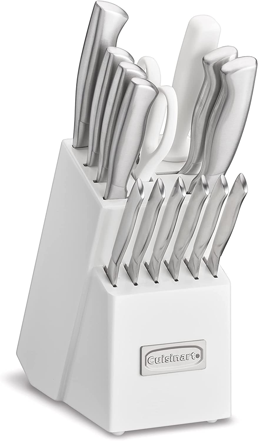 Ensemble de 15 blocs Cuisinart C77SS-15PK avec poignées creuses, acier inoxydable, blanc brillant