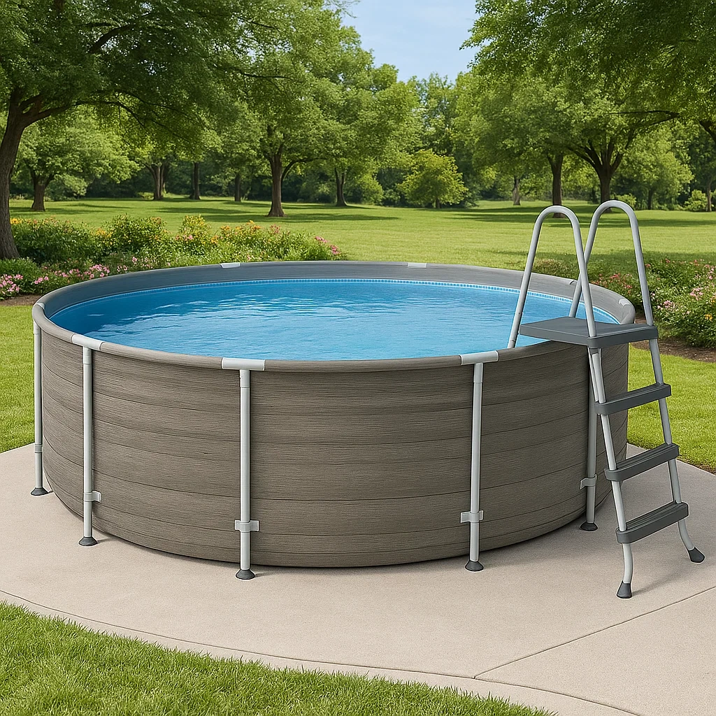 Piscine hors-sol tubulaire ronde 358 x 98 cm grise avec filtre et échelle JsEJgyZ258HZ