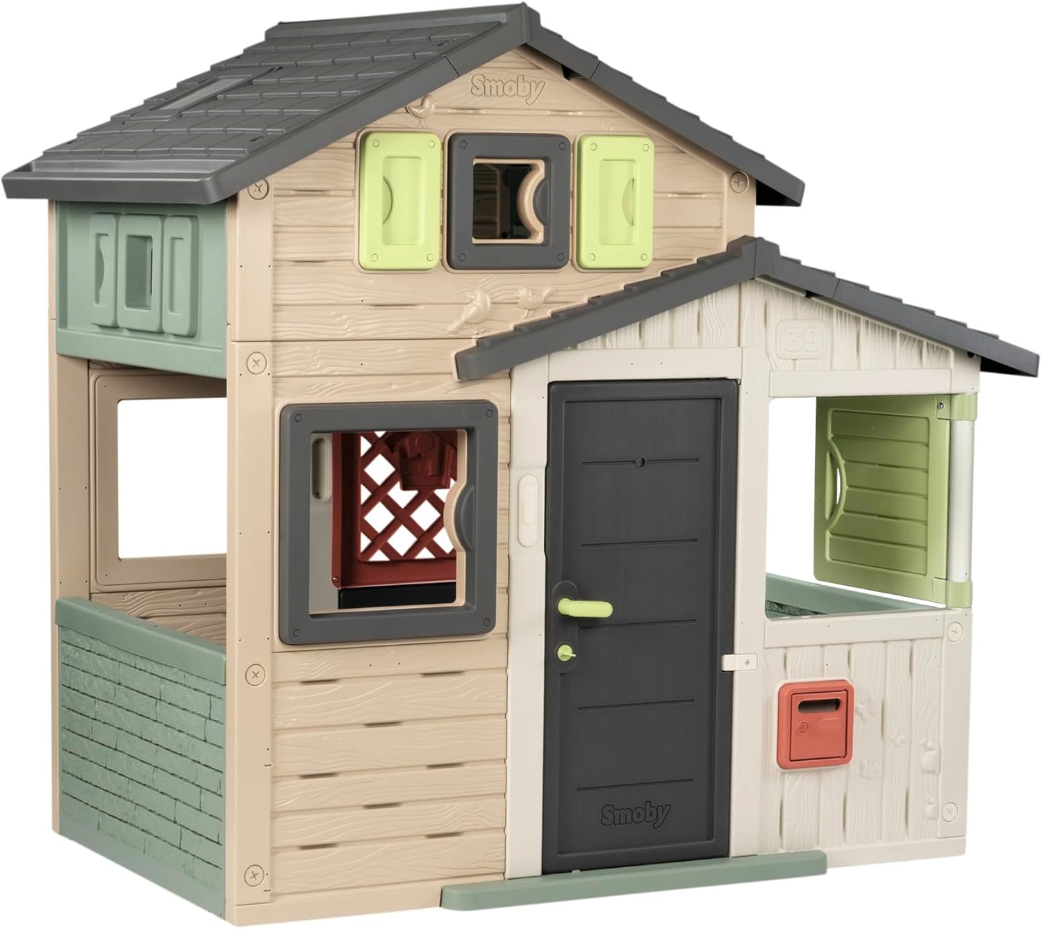 Smoby Life – Friends House EVO Legehus med 2 døre, 6 vinduer og aftageligt picnicbord – Lavet af genbrugsmateriale, UV-beskyttelse, til børn fra 3 år (7600810208)