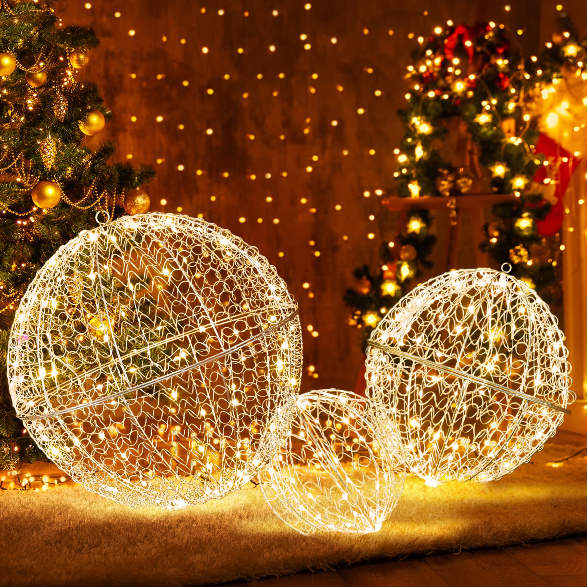 Tangkula 3 Pack Christmas LED Light Balls for Tree