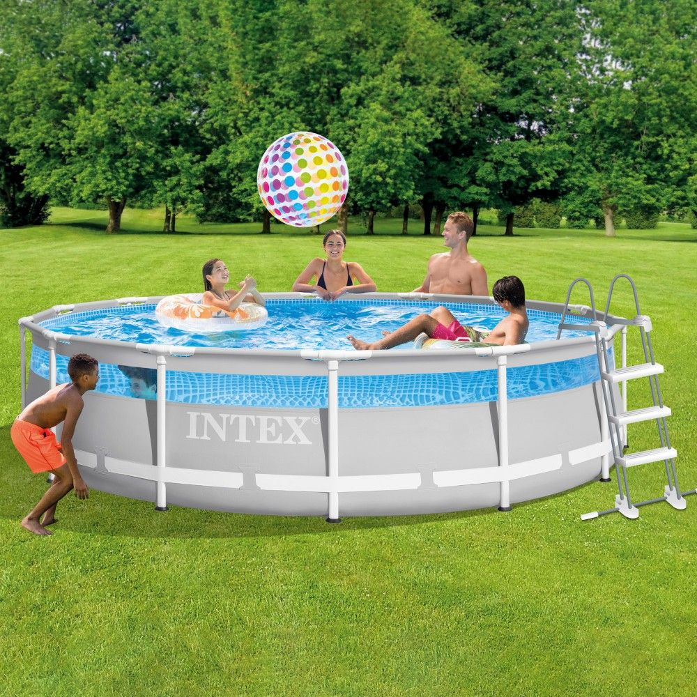 Piscine tubulaire circulaire amovible en PVC Intex grise 427 x 107 cm avec purificateur