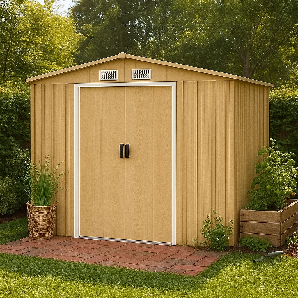 Abri de jardin en acier galvanisé imitation bois clair, 6,84 m² - qlLBQGu148io