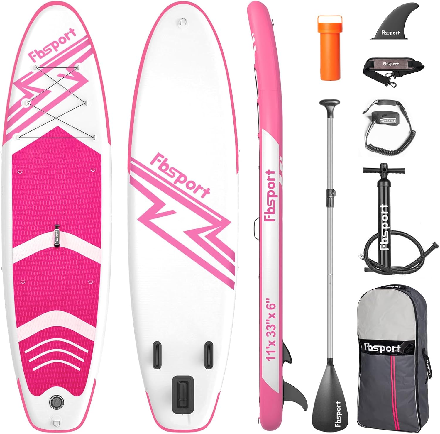 Planche de paddle premium FBSPORT 11 pouces, planche de yoga avec accessoires SUP et sac de transport, large position, contrôle du surf, pont antidérapant, laisse, pagaie et pompe pour jeunes et adultes