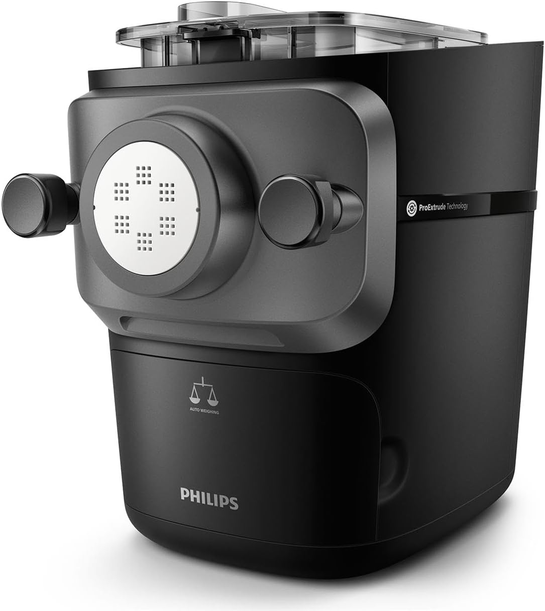 Philips 7000 Serie Nudelmaschine - ProExtrude Technologie, automatische Wiegefunktion, vollautomatisch, 8 Formscheiben, Schwarz (HR2665/93)