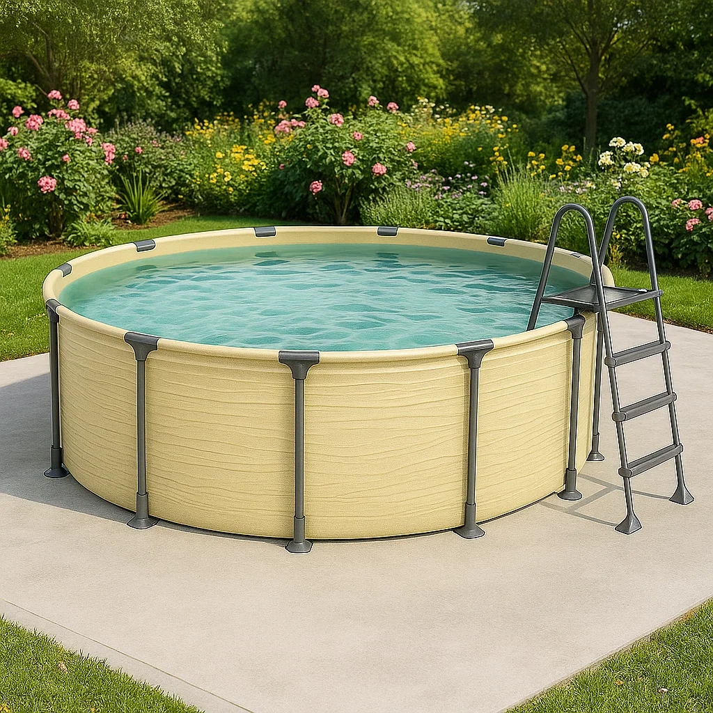 Runder, abnehmbarer, röhrenförmiger Swimmingpool 448x105 cm, beige, mit Filter und Leiter (yoEhAwH294gd)
