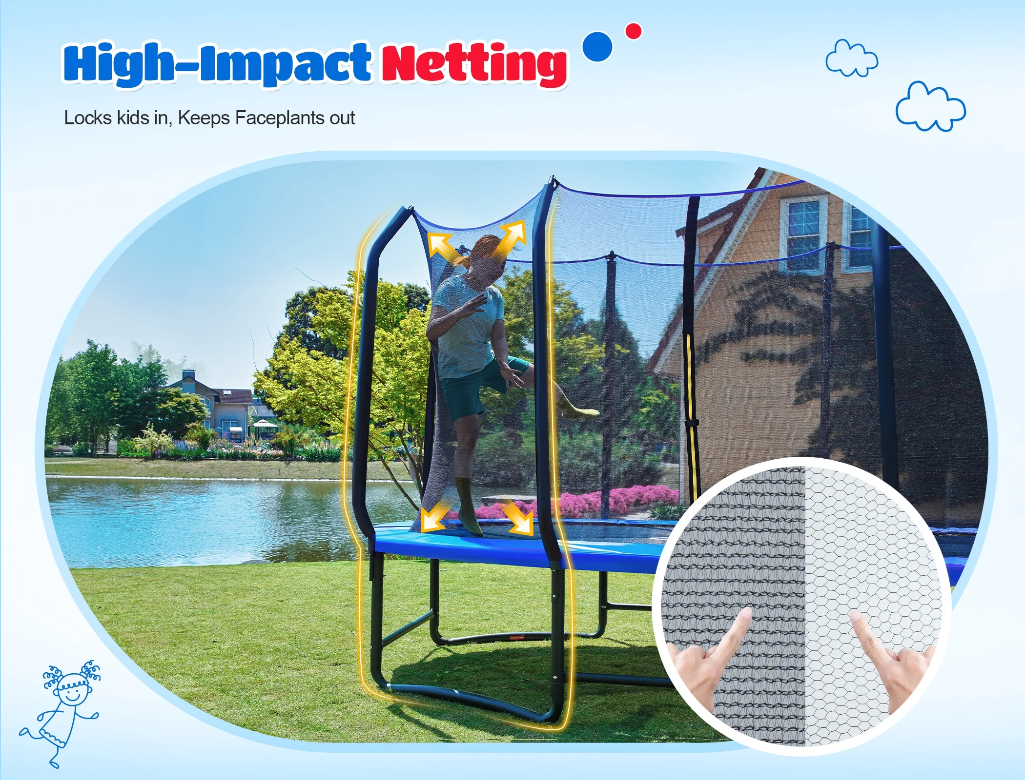 ORCC 1200 lb Capacity Oval 8X13FT Heavy - Duty Yard Trampoline for Kids & Adults with Safety Enclosure, 1.6mm Thickened Steel Frame & Reinforced Legs, Outdoor Gymnastics Trampoline