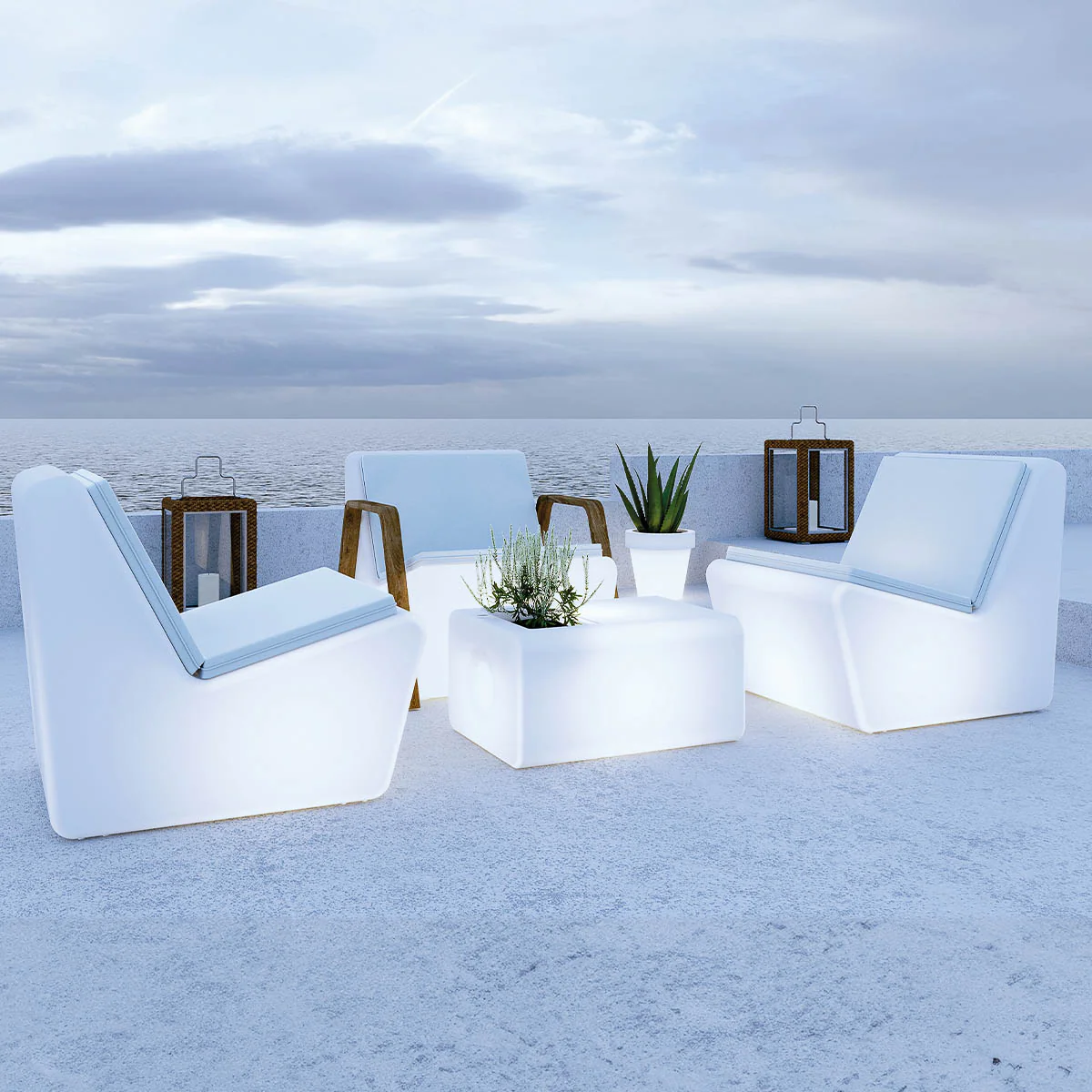 Pakke x1 Tarida Tab-bord + x2 Tarida-lænestole (med armlæn)