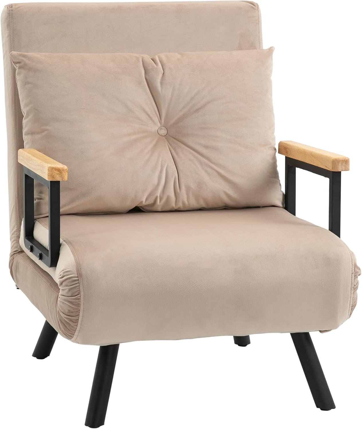HOMCOM Sovesofa 2-personers foldbar sovesofa betrukket med fløjl med 5 niveauer justerbar ryglæn og polstrede puder til kontor soveværelse stue 102 x 73 x 81 cm beige