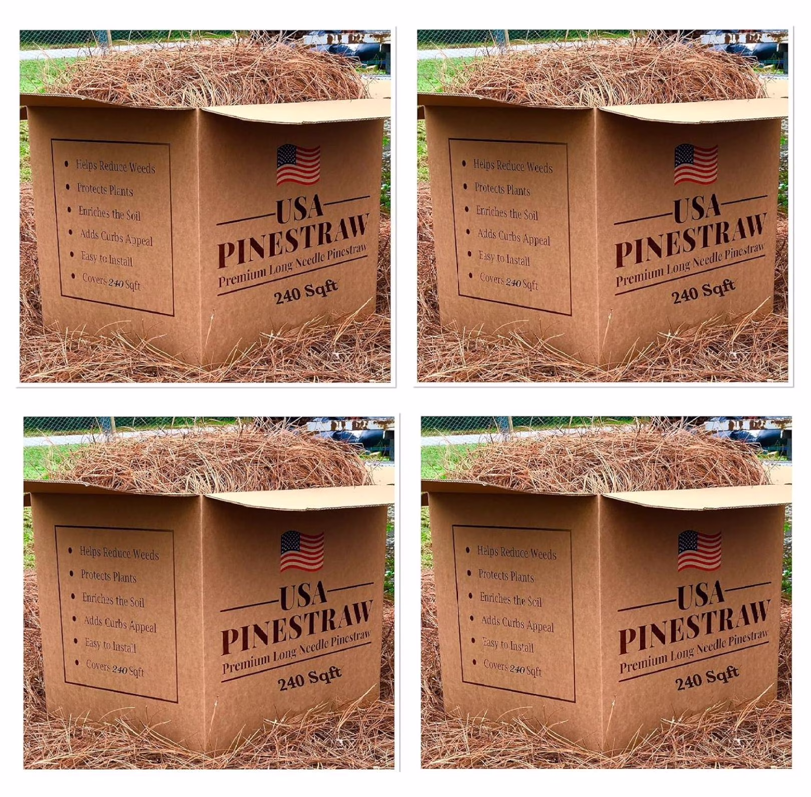 USA Pine Straw - Premium Pine Needle Mulch (Pine Needle Mulch - Covers 65 - 80 Sqft 4 Set)