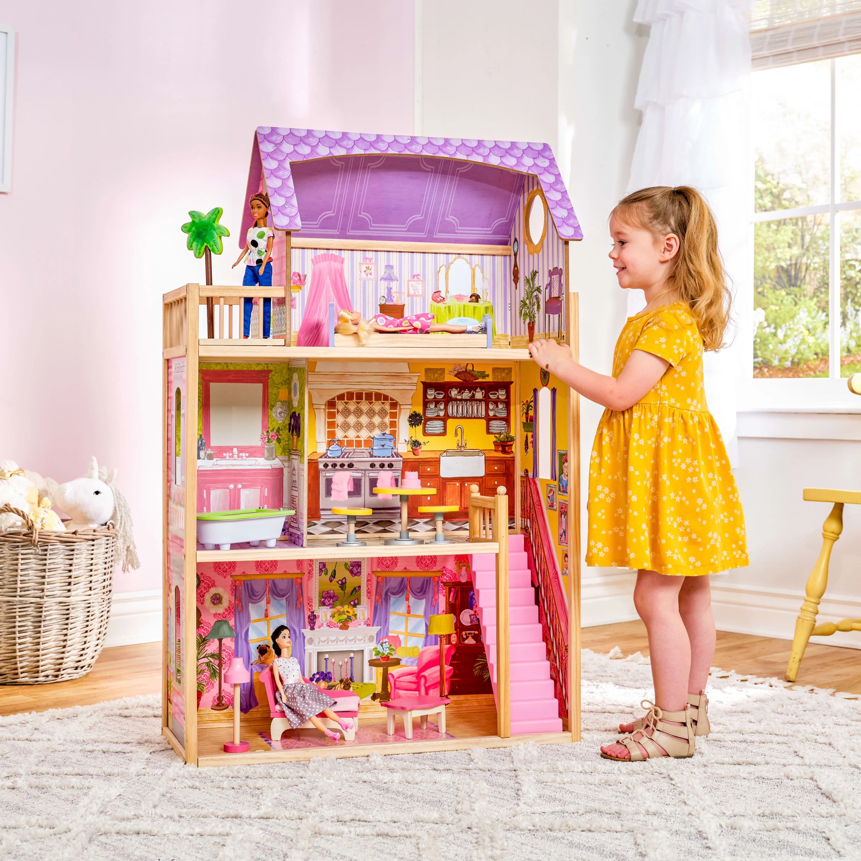 Maison de poupée en bois KidKraft Kayla avec ensemble de 10 meubles, près de 1,20 m de haut