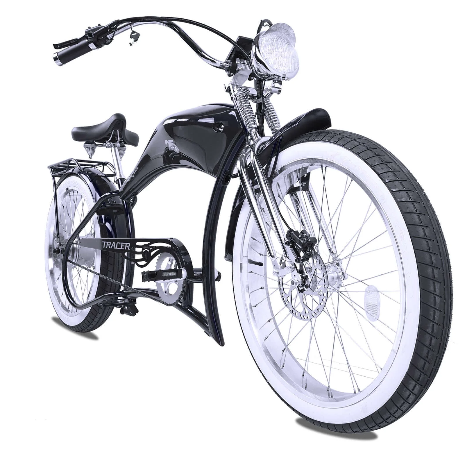 Twenty5 DS Chopper Stretch Cruiser E - Bike, 26" Wheels, 800W Motor, Disc Brake, for Men, Black
