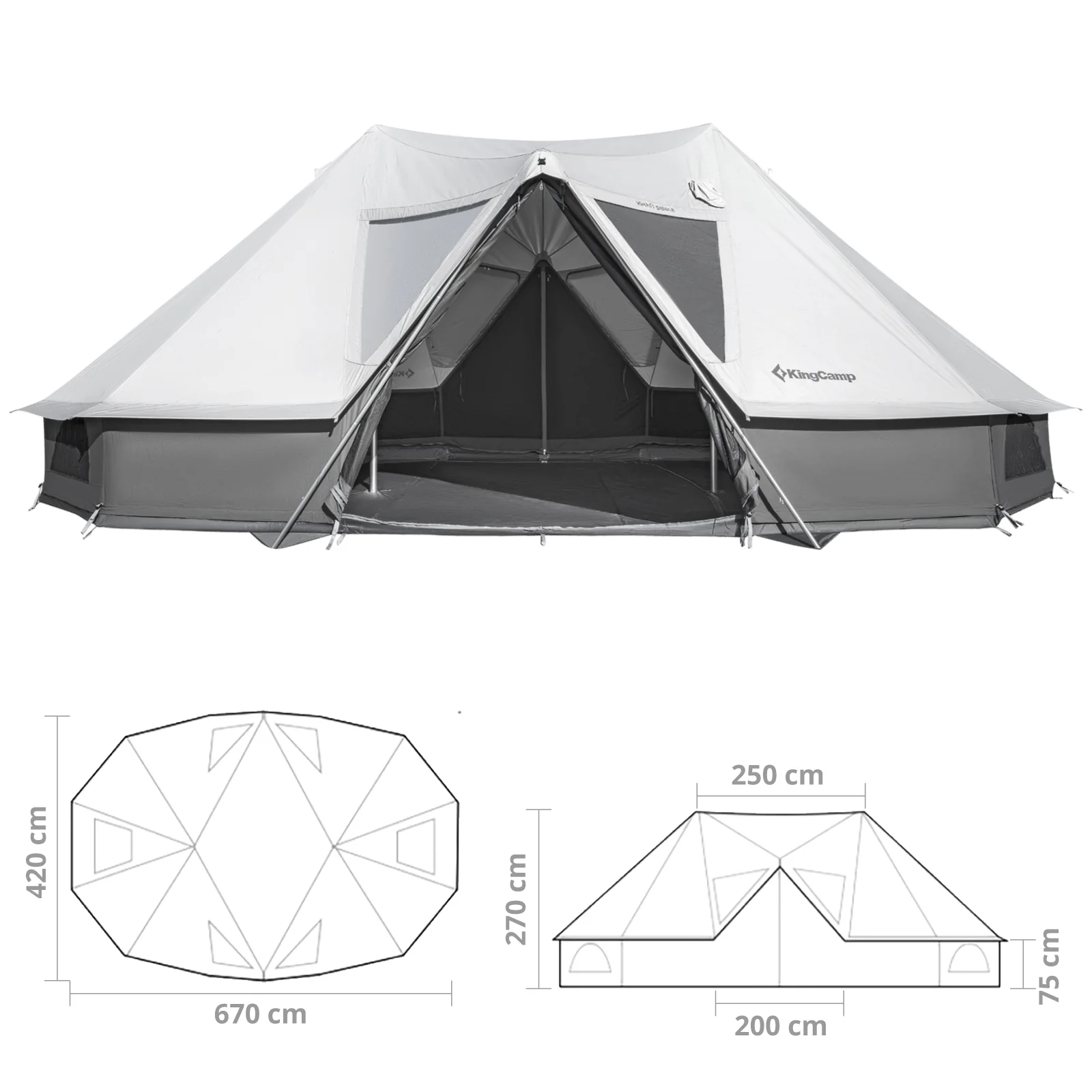 2025 KingCamp Khan Palace – Tente de glamping spacieuse avec ventilation variable, grande hauteur intérieure et cheminée en option pour les grands groupes