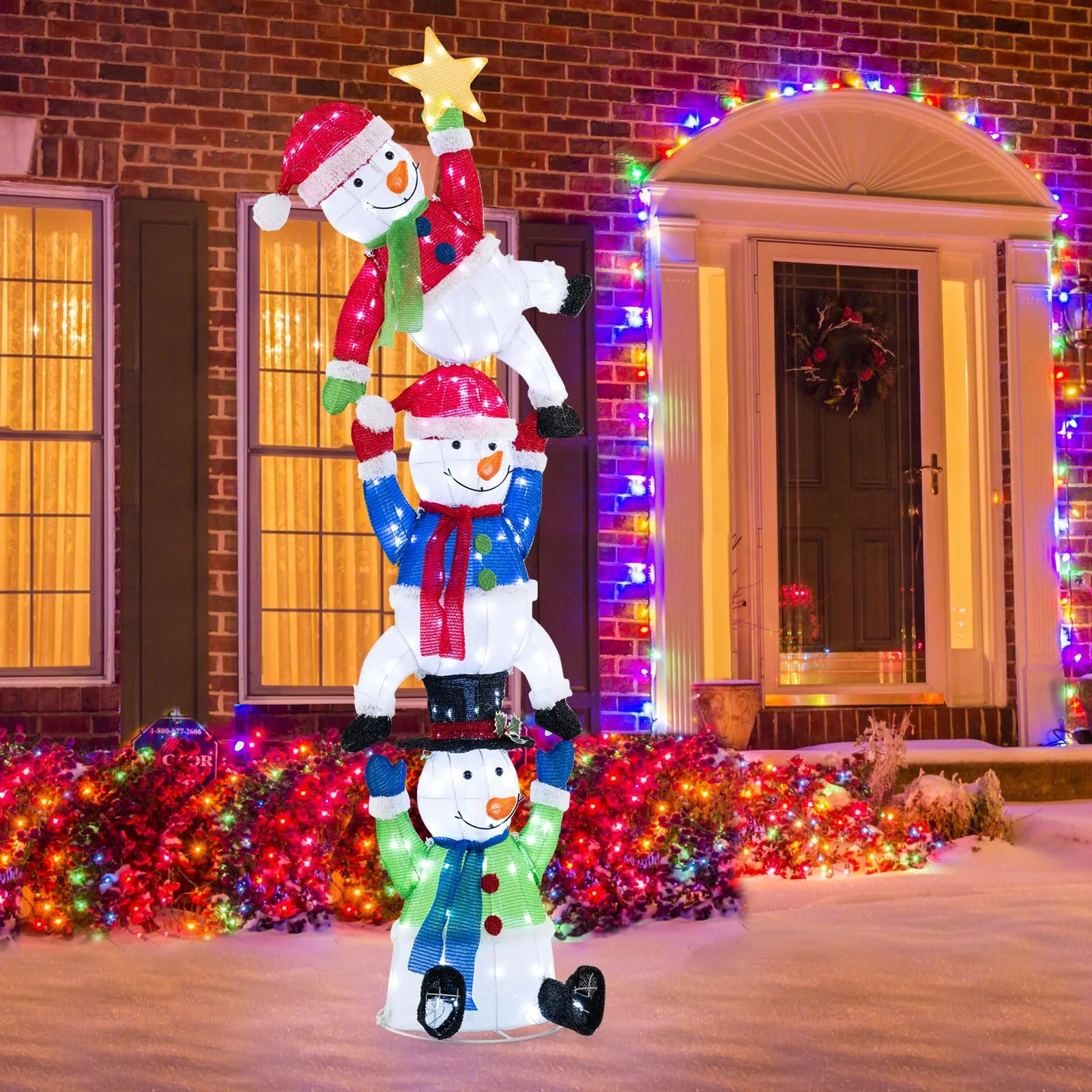 Tangkula 6 FT Lighted Christmas Stacked Snowman Set, Light-up Christmas Decoration with 155 LED Lights