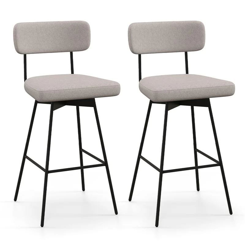 Swivel Bar Stools Set of 2, 29" Upholstered Bar Height Chairs with Back, Heavy-Duty Metal Legs & Footrest for Kitchen Island, Home Bar