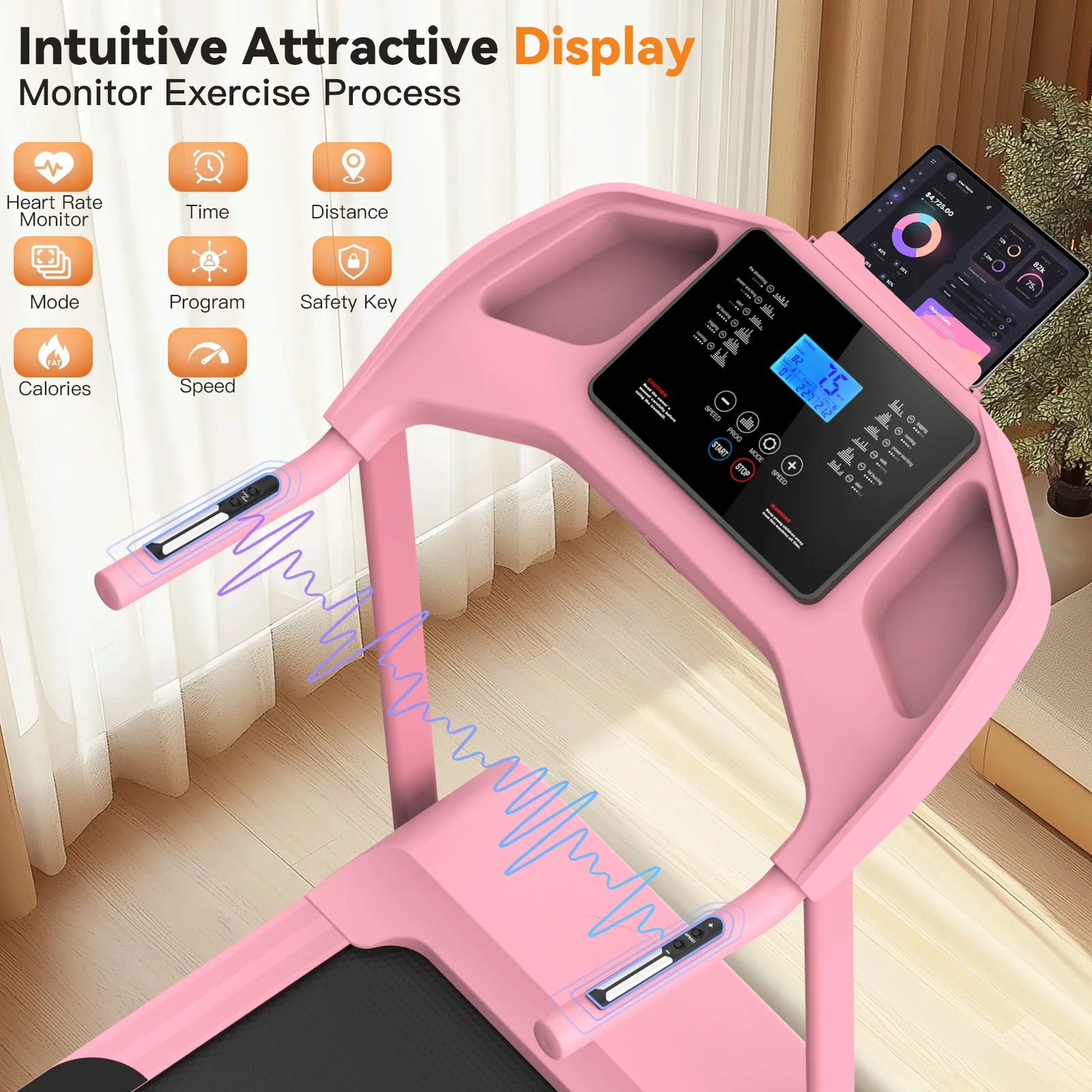 Treadmill with 8% Incline, 3.0 HP Foldable Compact Treadmill with Sit - up Function, 300 lb Walking Running Treadmill with LCD Display for Exercise, 12 Programs