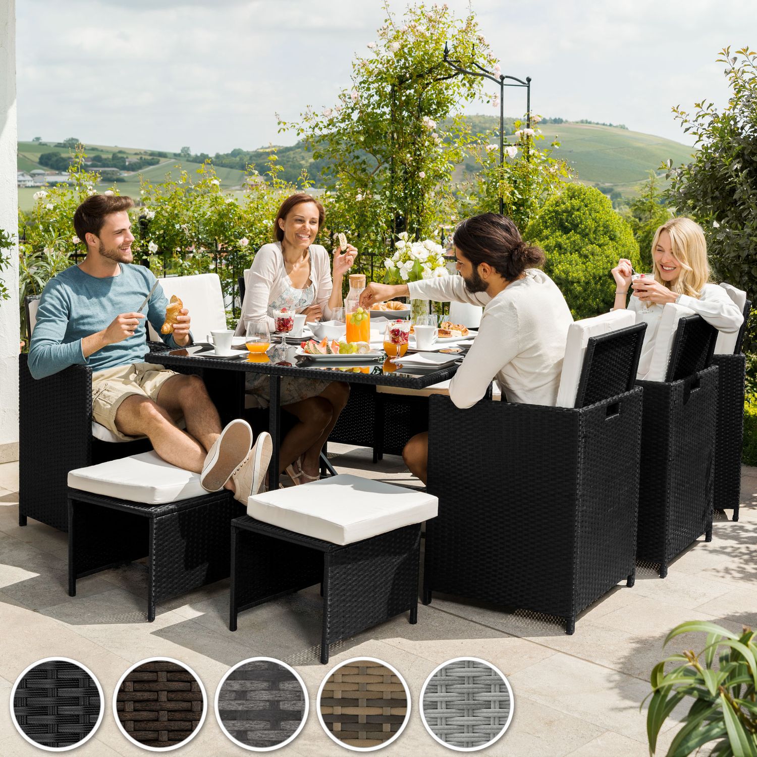 Malaga Rattan Sæt 6+4+1, Vandtæt Betræk - Grå