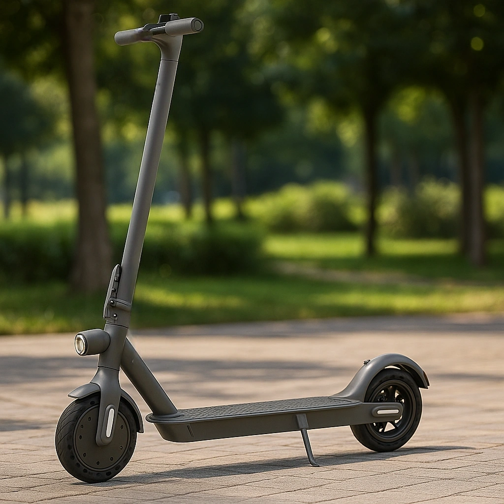 Trottinette enfant grise, cadre en métal, adaptée aux enfants