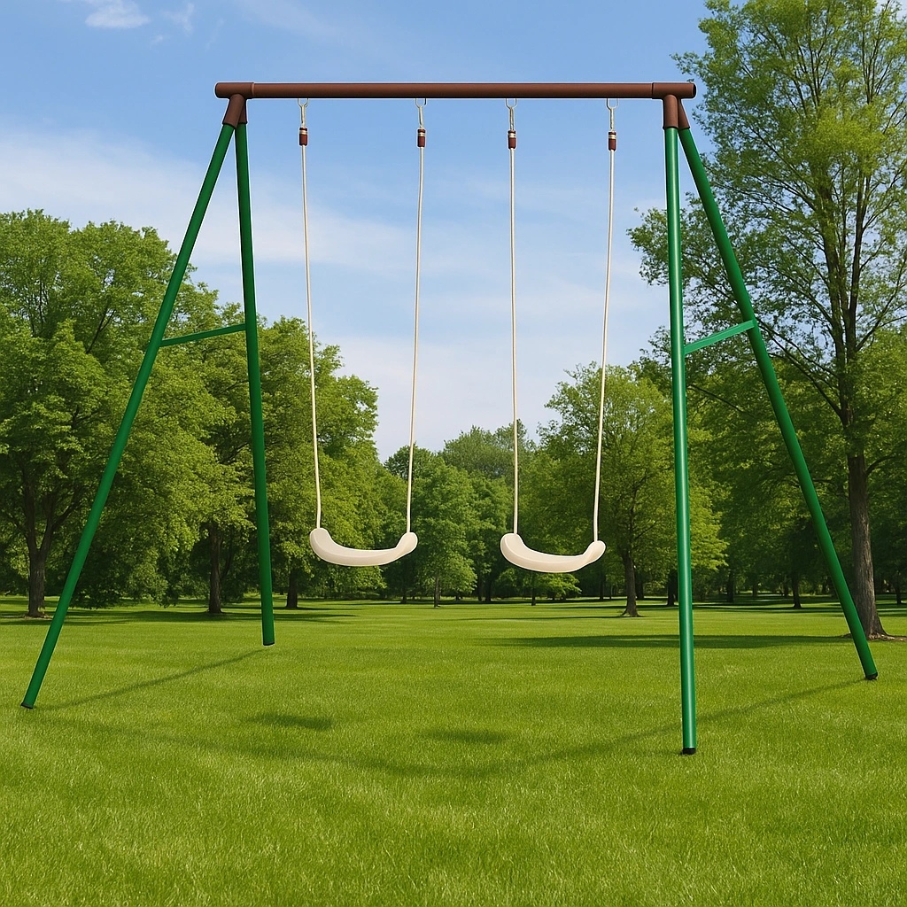 Balançoire double pour enfants, verte/acier, jardin, 200 x 120 x 220 cm - fiSHDNf187UI