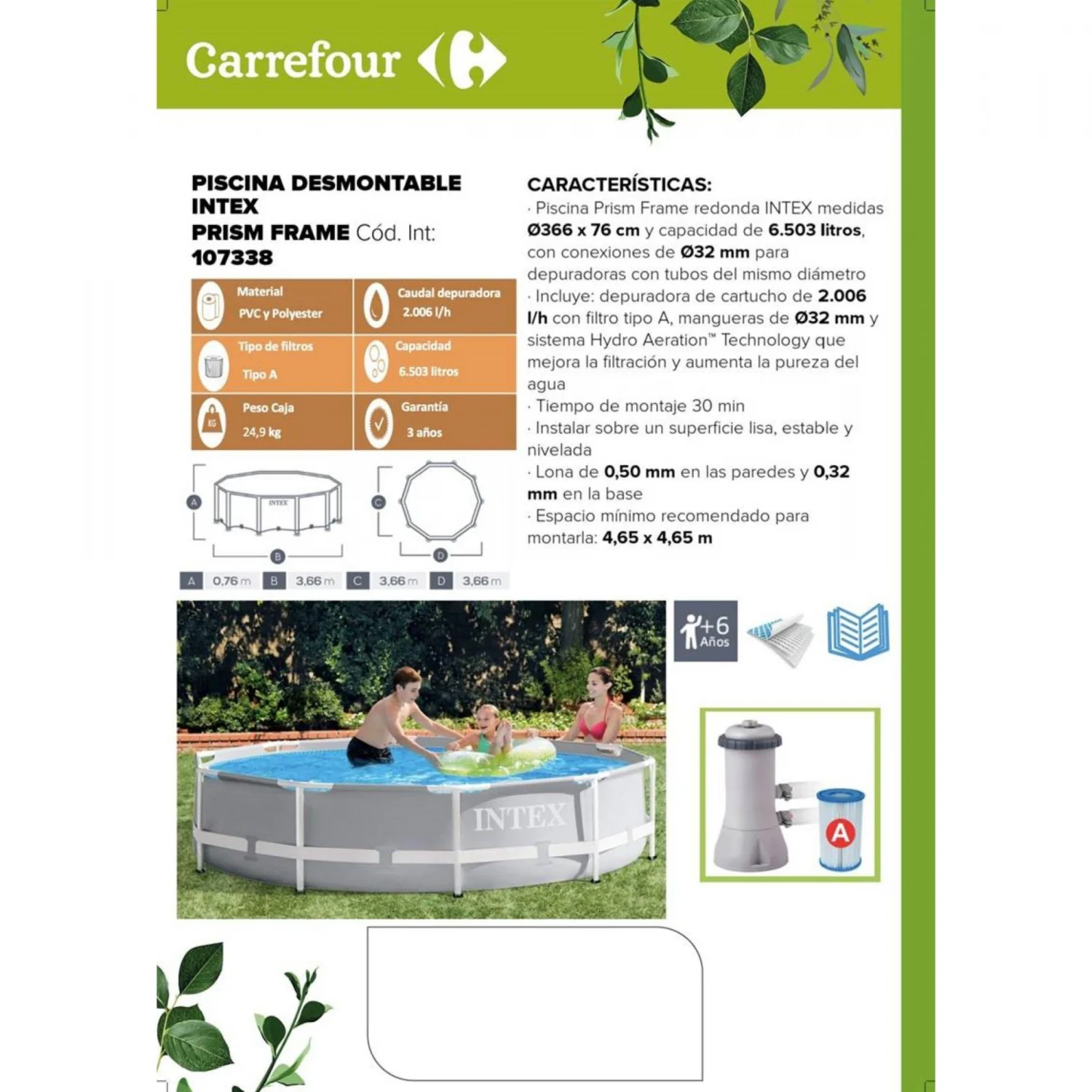 Piscine ronde Prism Frame 366x76 cm