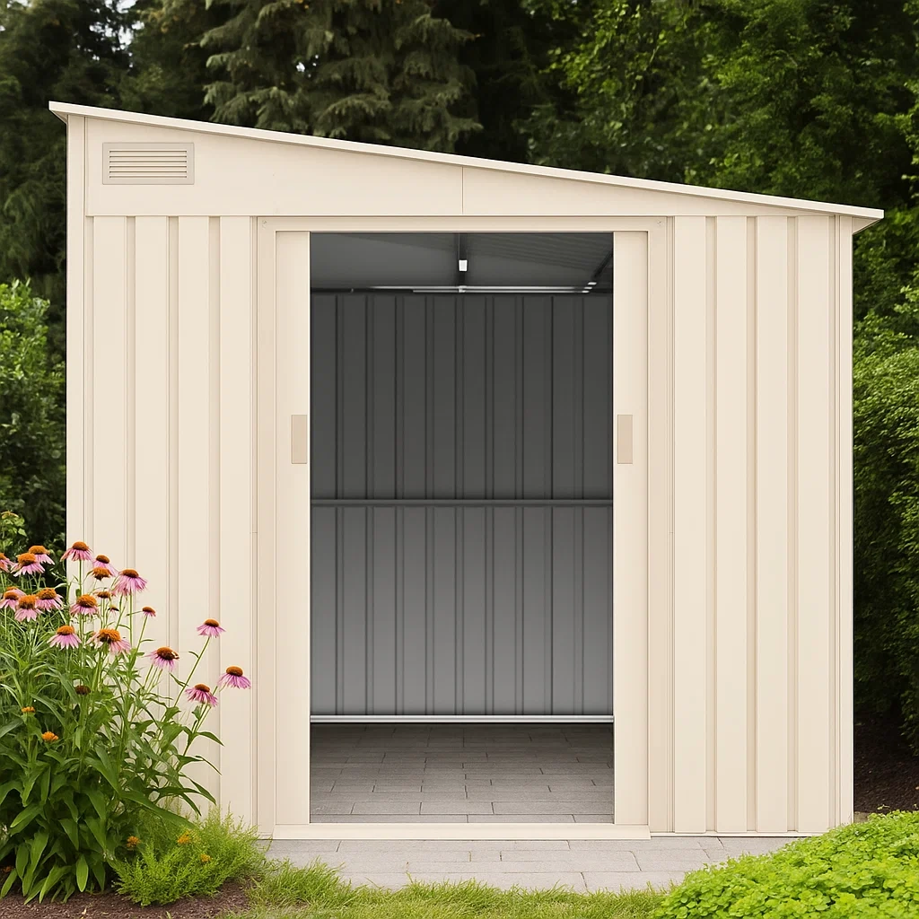 Beigefarbenes Gartenhaus aus verzinktem Stahl, 3,04 m² - QMUhqyU143Ii