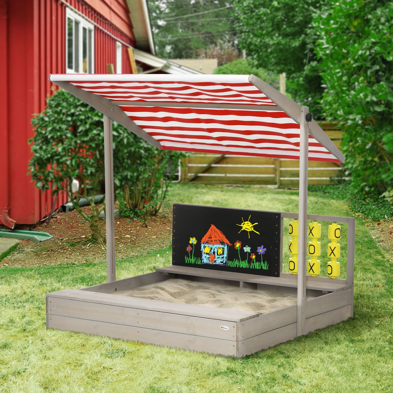 Sandkasse af grantræ, polyester, ikke-vævet stof, 114x113x110cm - outsunny.grå