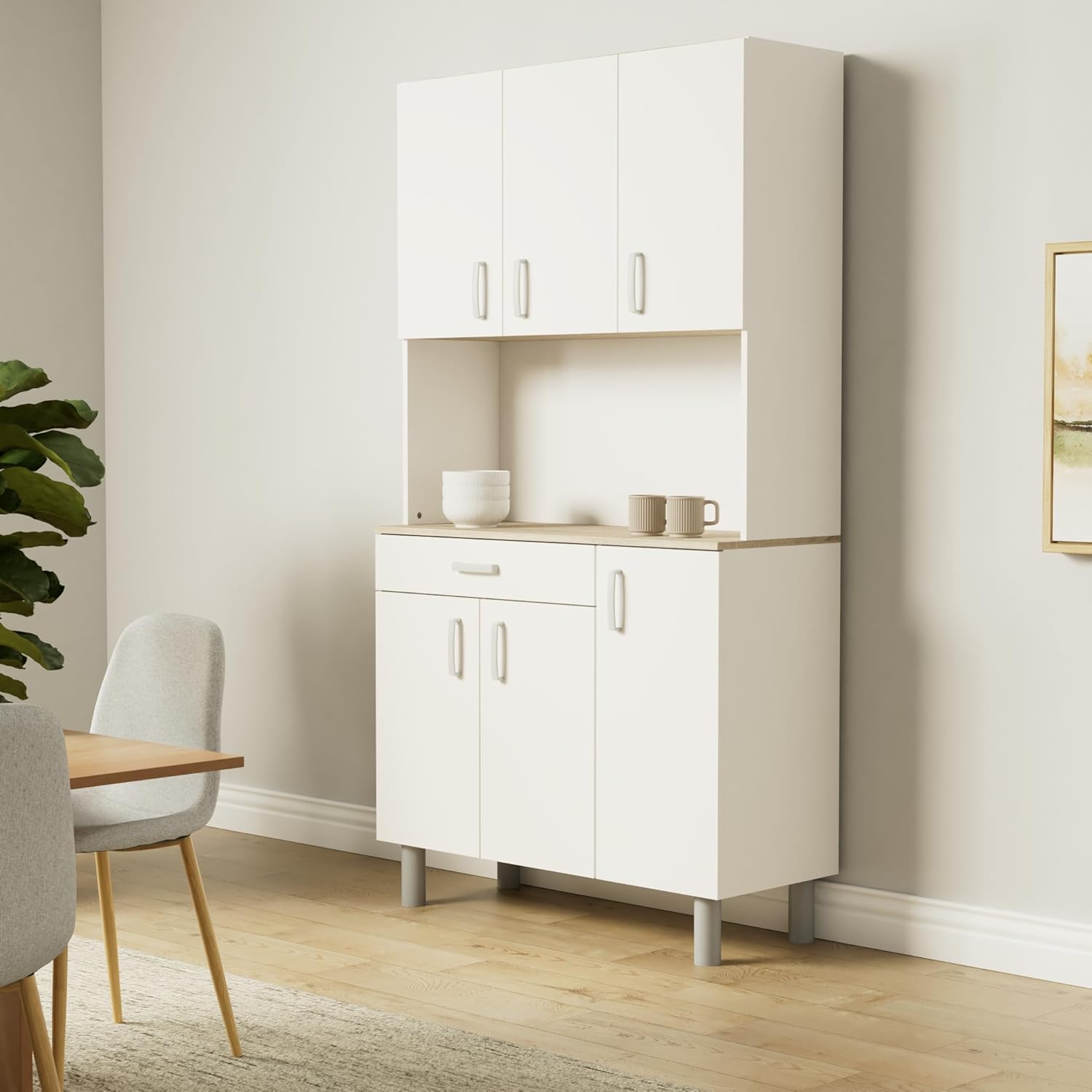 Miroytengo Køkkenskab med sideskab, Køkkenskab, Buffet Køkkenskab med 6 låger Hvid og Eg Kronberg 101 x 185 cm