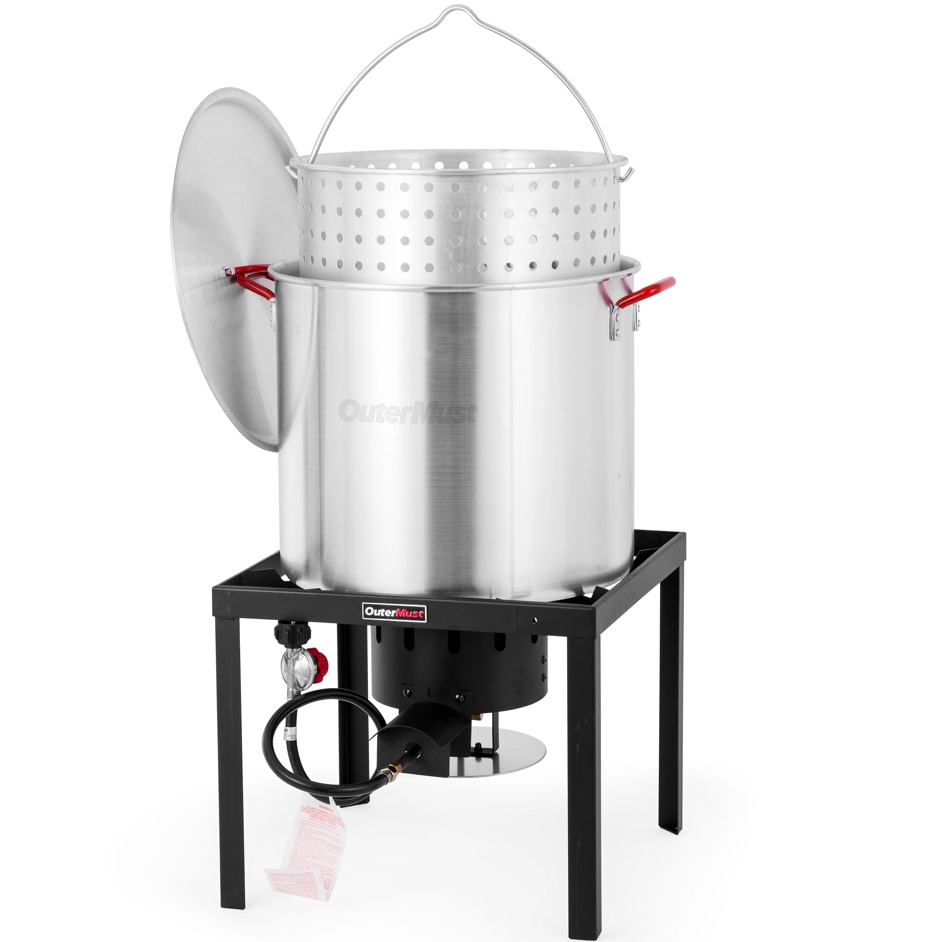 Outermust 80 Qt. Crawfish Boiler Crab Boil Pot and Burner 110, 000 BTU Aluminum Seafood Boil Pot and Burner with 10 PSI Regulator for Cooking