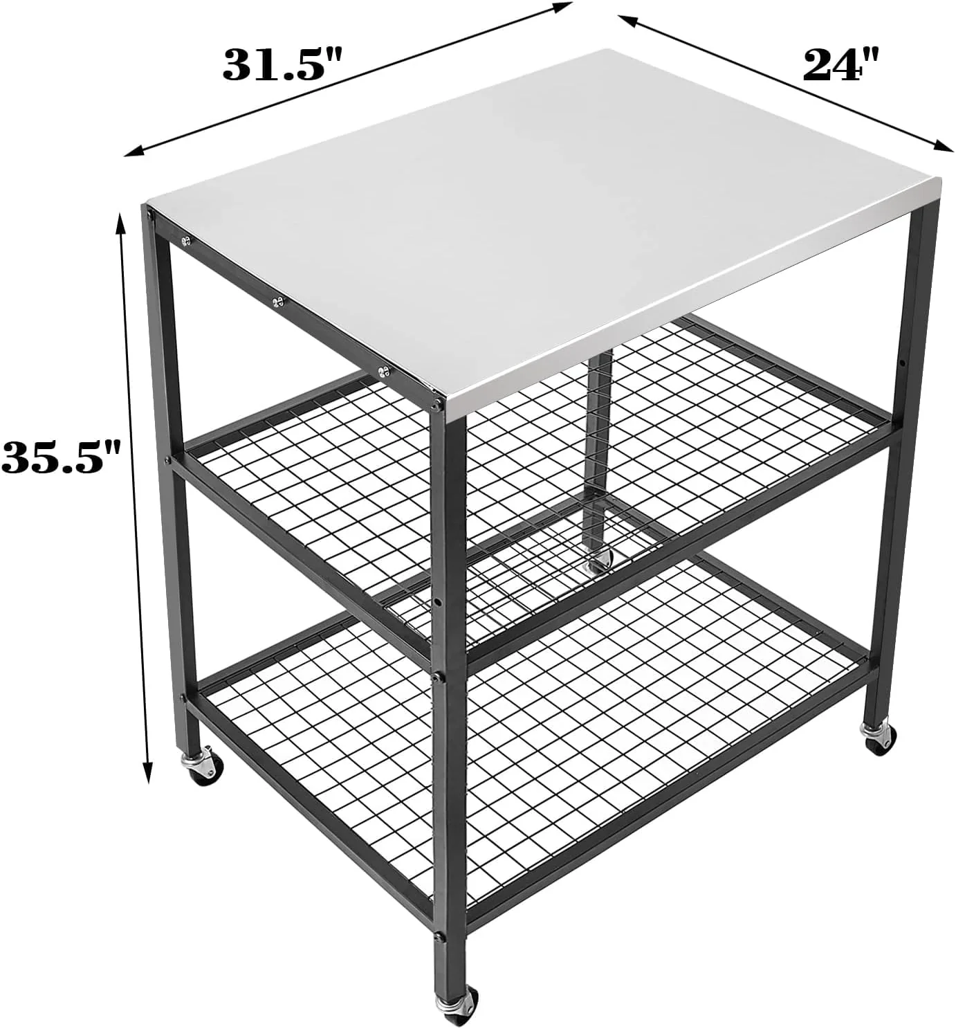 WEASHUME Stainless Steel Grill Cart Pizza Oven Stand Trolley Table