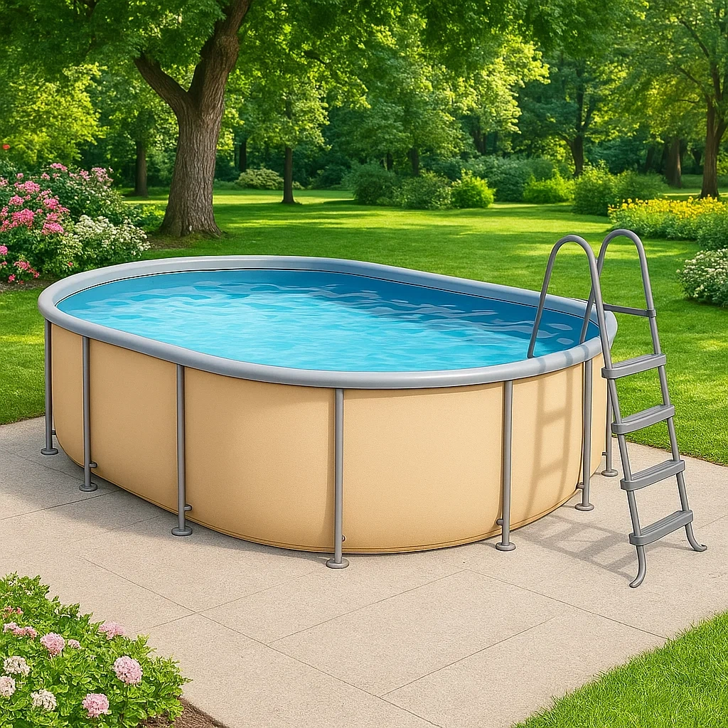 Piscine tubulaire ovale amovible 418 x 243 x 98 cm beige/bleu compatible sBTOCnP122hB