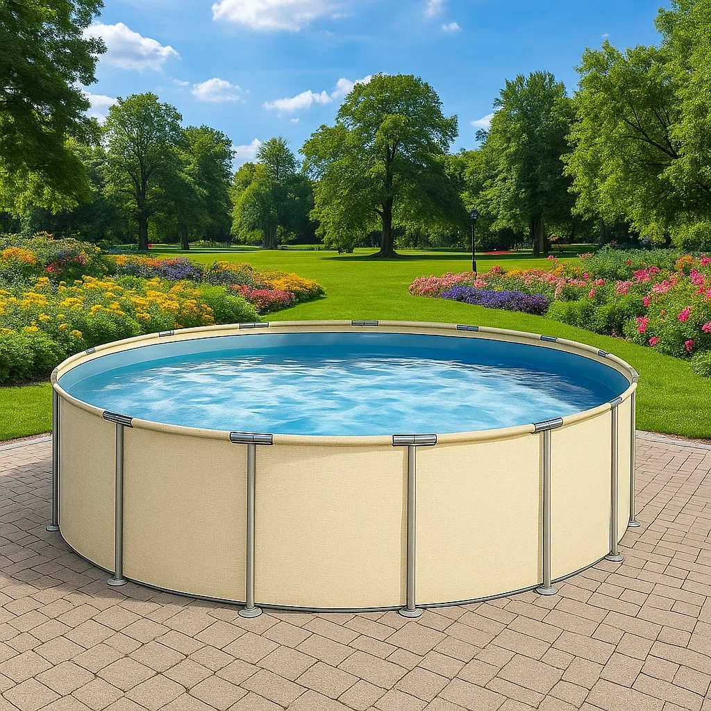 Piscine tubulaire ronde amovible en acier, 358 x 98 cm, couleur crème, avec filtre et échelle KQNXgjW262op