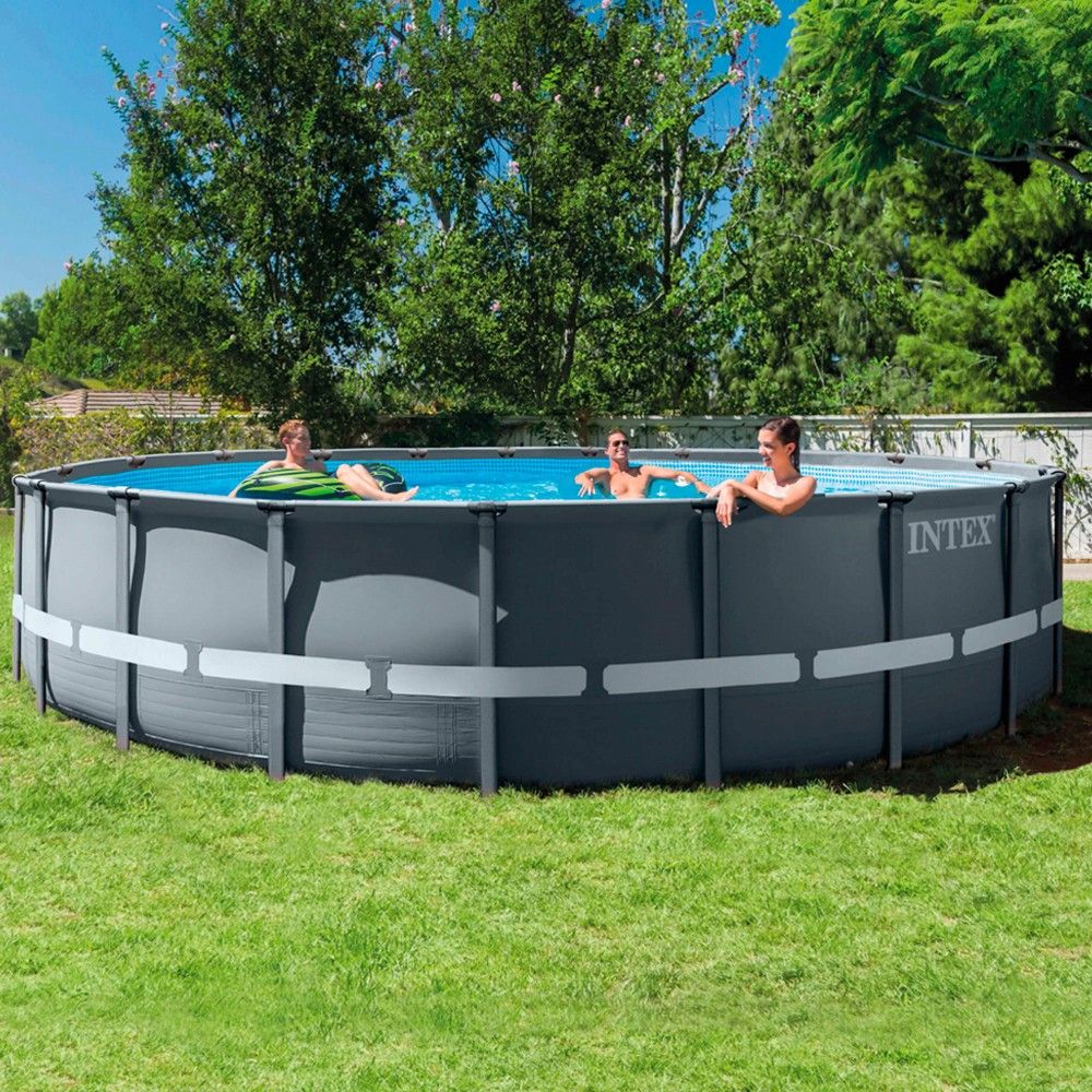 Piscine tubulaire circulaire amovible en PVC gris foncé Intex 610 x 122 cm avec purificateur