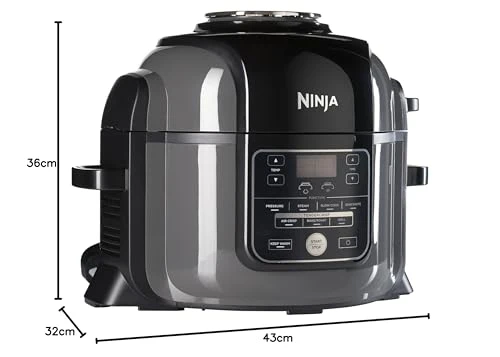 2025 Ninja Foodi multifunktionskomfur. 6 l. 7-i-1 multifunktionskomfur. Hurtig trykkoger. Airfryer. Slowcooker. Grill og mere. Børstet stål og sort. OP300EU