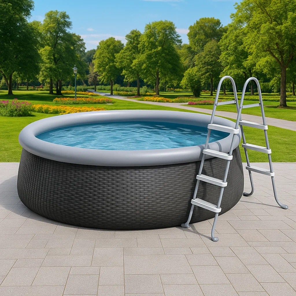 Piscine hors-sol ronde avec pompe de filtration, noir/gris, 366 x 76 cm zUYZOxKI44Pl