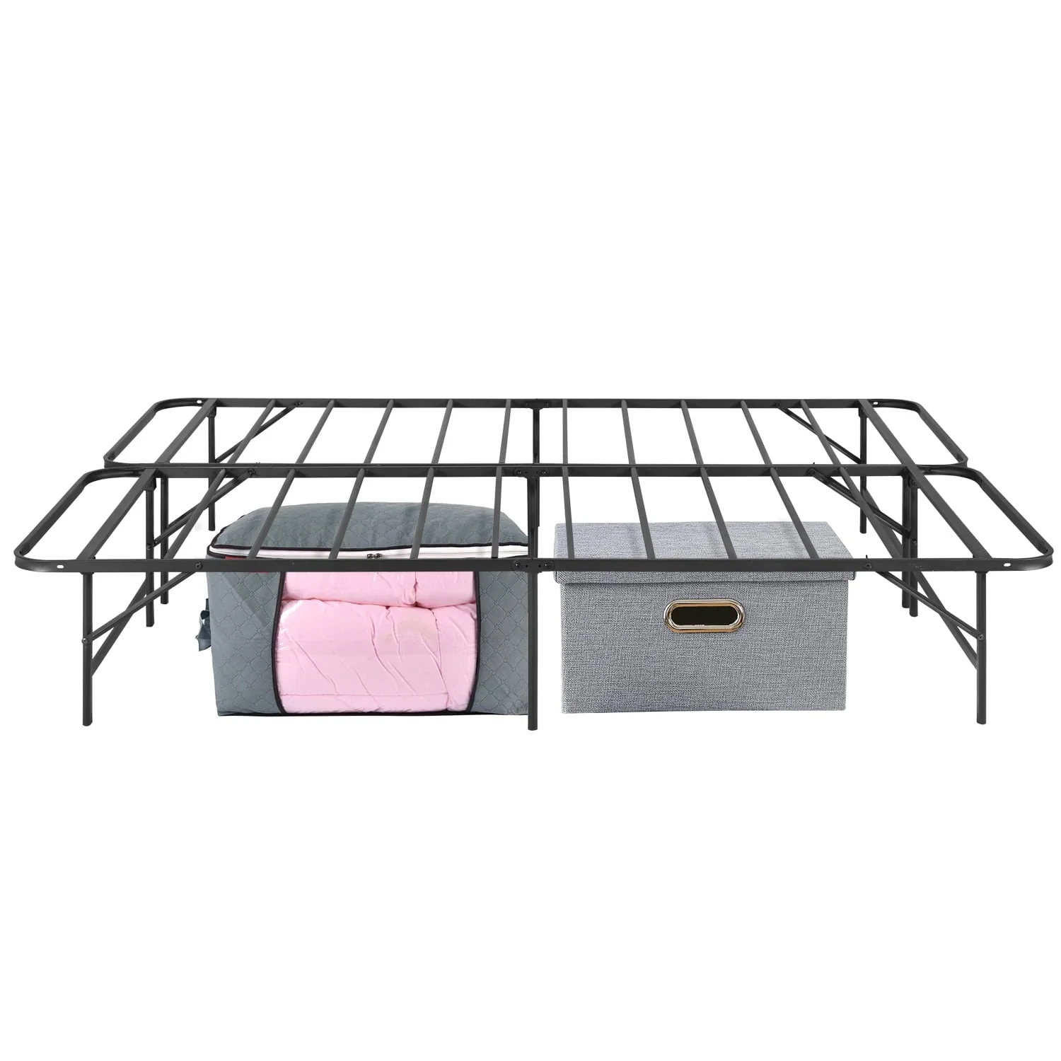VECELO Foldable Metal Platform Bed Frame, Steel Slat Support/No Box Spring Needed, King Size, Black