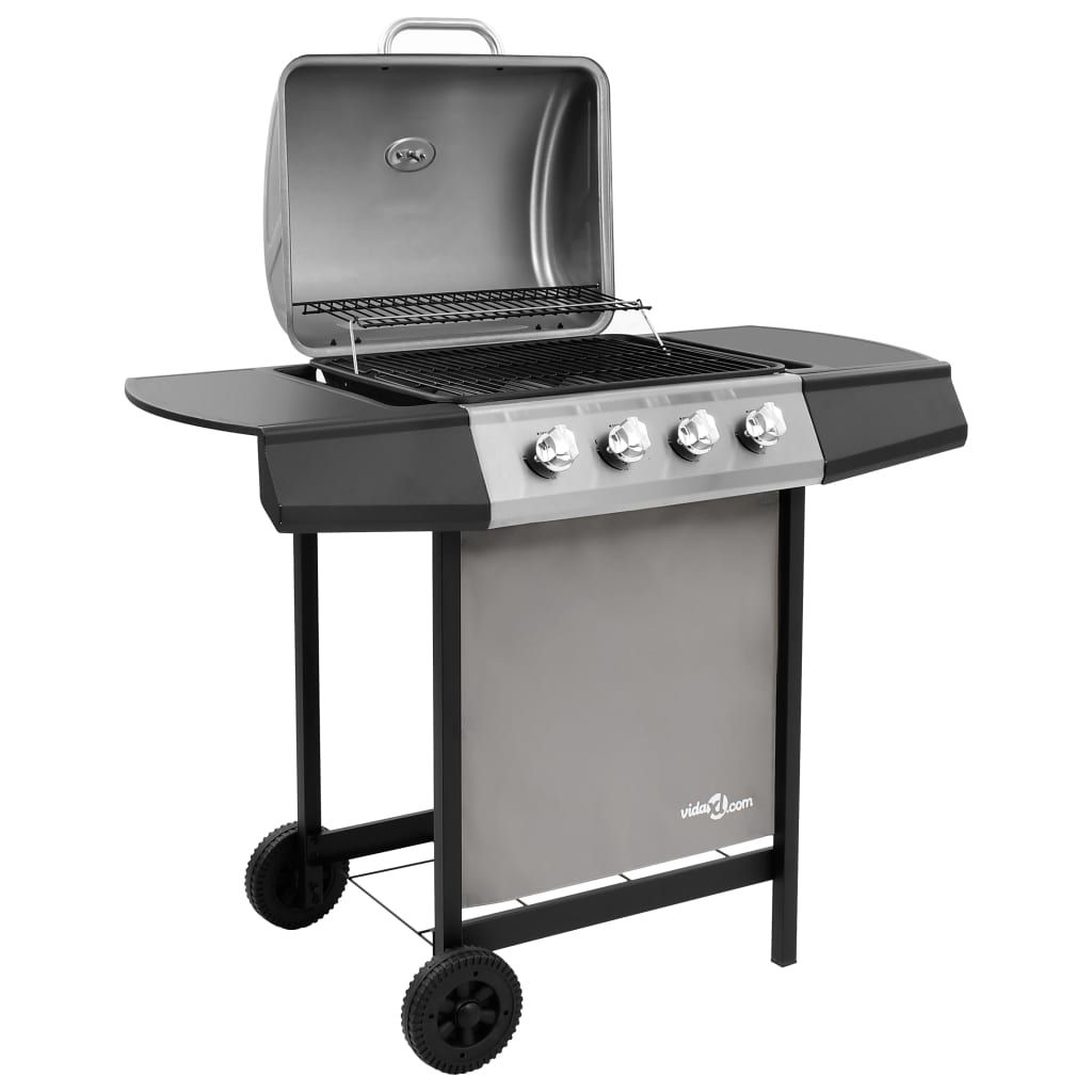 VidaXL Gasgrill mit 4 Brennern, Schwarz und Silber