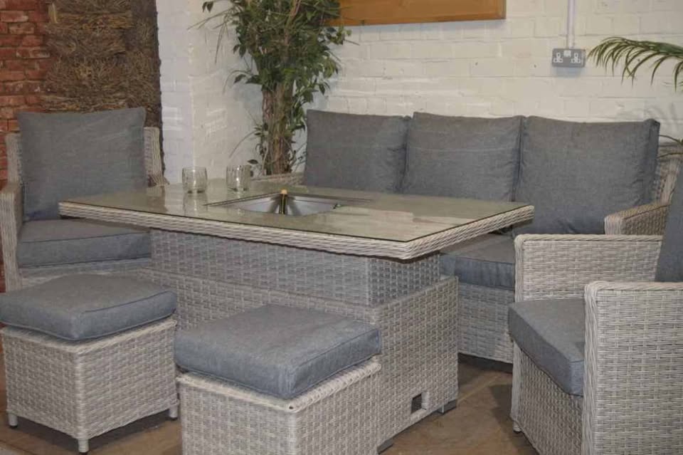 Garden sofa and dining set with lift-top table - Grey rattan