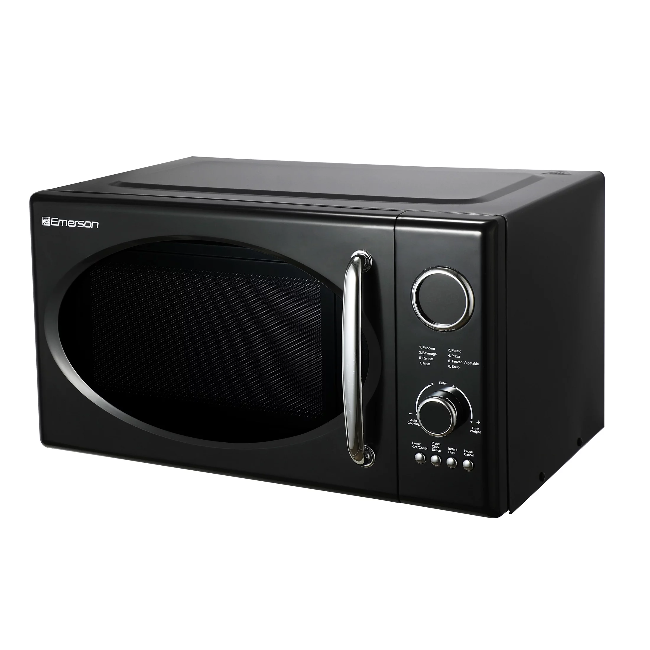 Micro-ondes rétro noir Emerson 2025, 0,9 pi³, 800 W, avec fonction grill. Modèle MWRG0901BK.