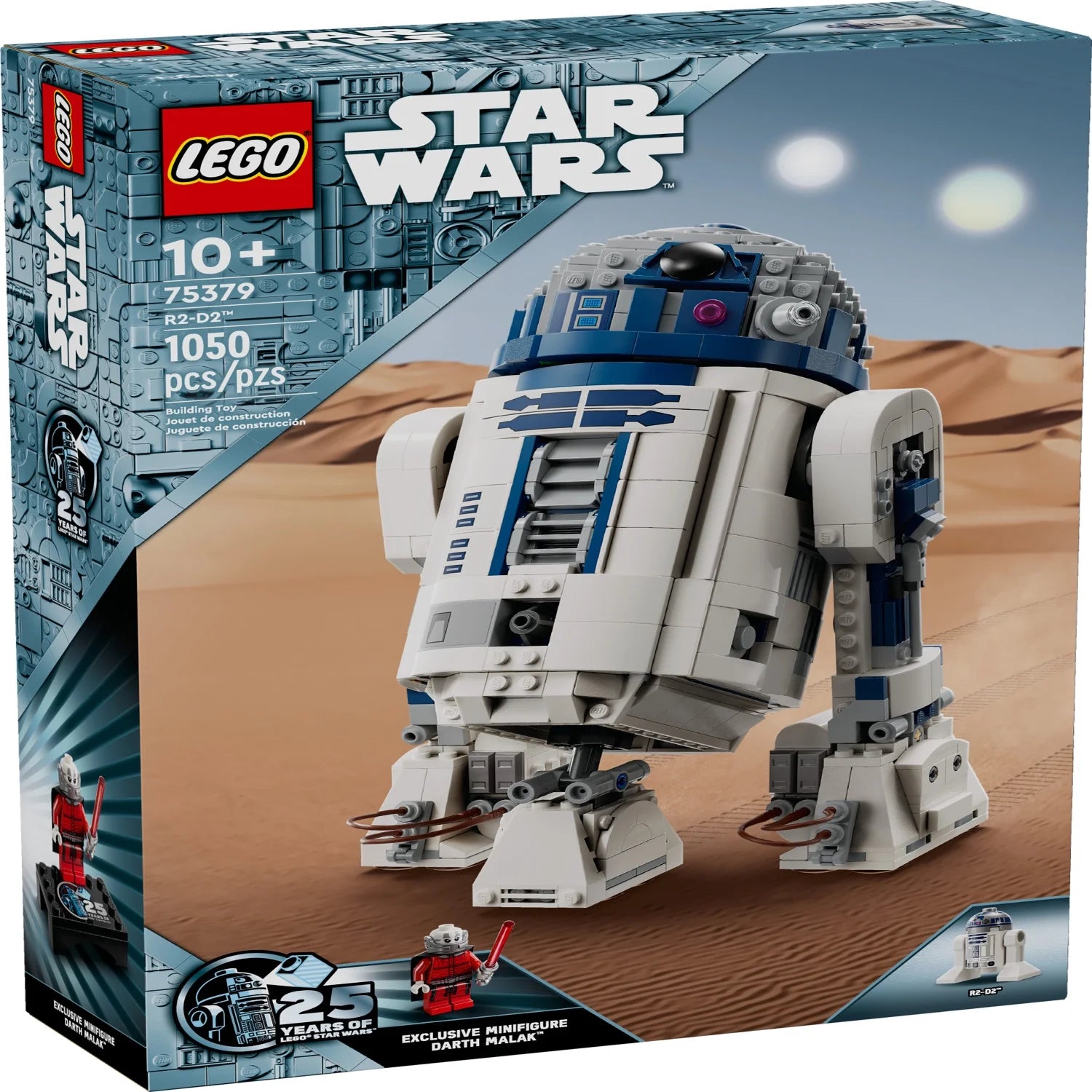 Figurine de droïde R2-D2 à construire en briques LEGO Star Wars, objet de collection pour décorer une chambre, avec une minifigurine exclusive Dark Malak pour le 25e anniversaire, idée cadeau originale pour les enfants et les fans à partir de 10 ans,