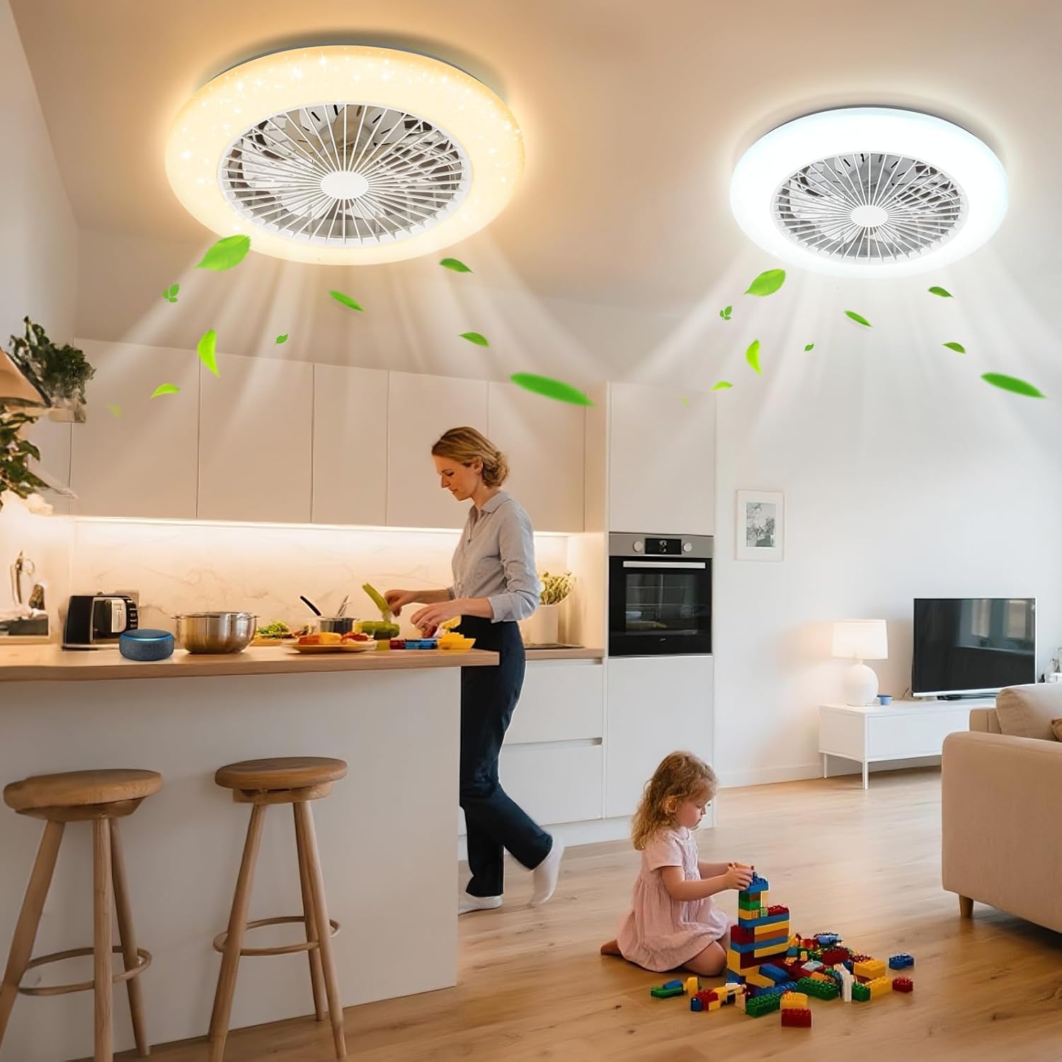 Aigostar – Alexa-Deckenventilator, LED-Licht 40 W, 4400 lm, 2700–6500 K und RGB dimmbar, intelligente Deckenventilatorlampe mit Fernbedienung und Gateway, leise, 6 Geschwindigkeitsstufen, Durchmesser 50 cm, 2 Stück