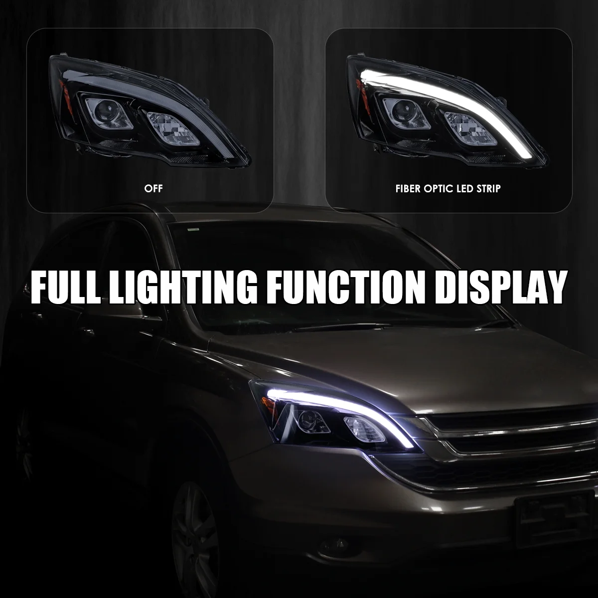 Spec - D Tuning JDM Glossy Black Smoke LED Projector Headlights Compatible with 2007 - 2011 Honda CR - V, Left + Right Pair Headlamps Assembly