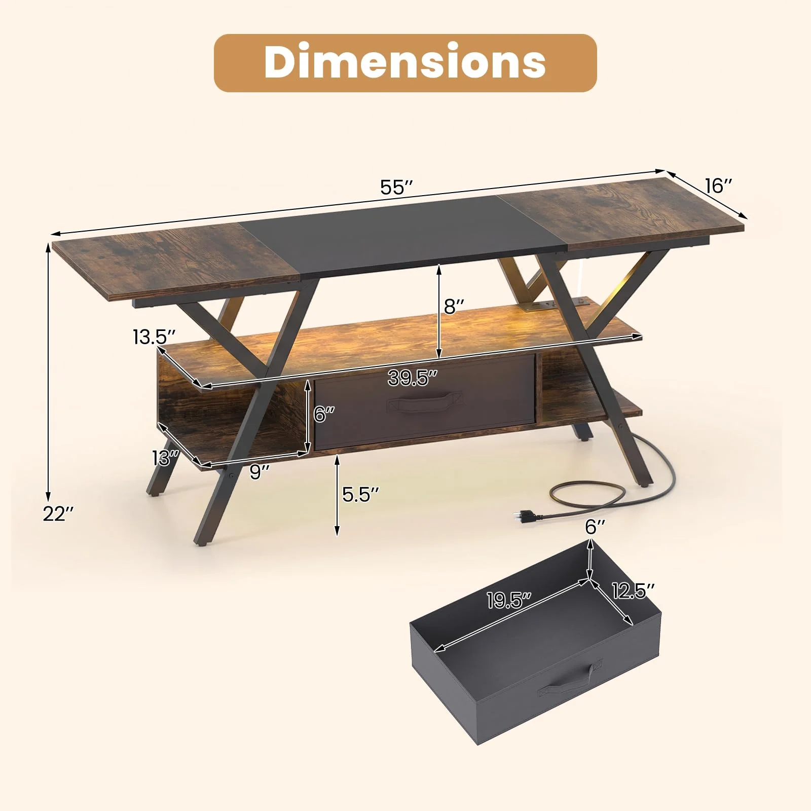 Tangkula TV Stand with Power Outlets & LED Lights for PS5