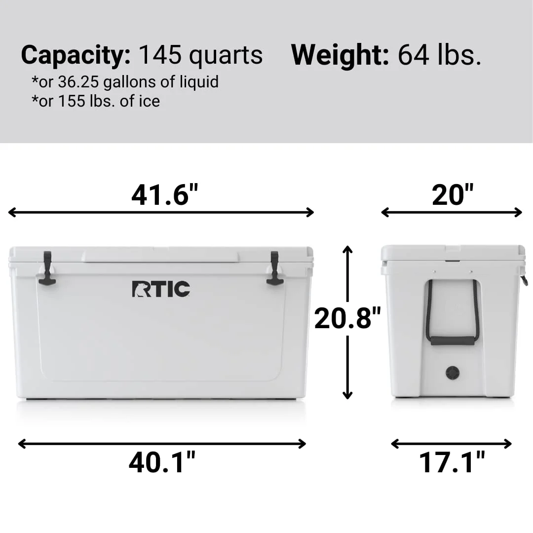 RTIC 145 QT Ultra - Tough Rotomolded Hard - Sided Ice Chest Cooler, White, Fits 195 Cans