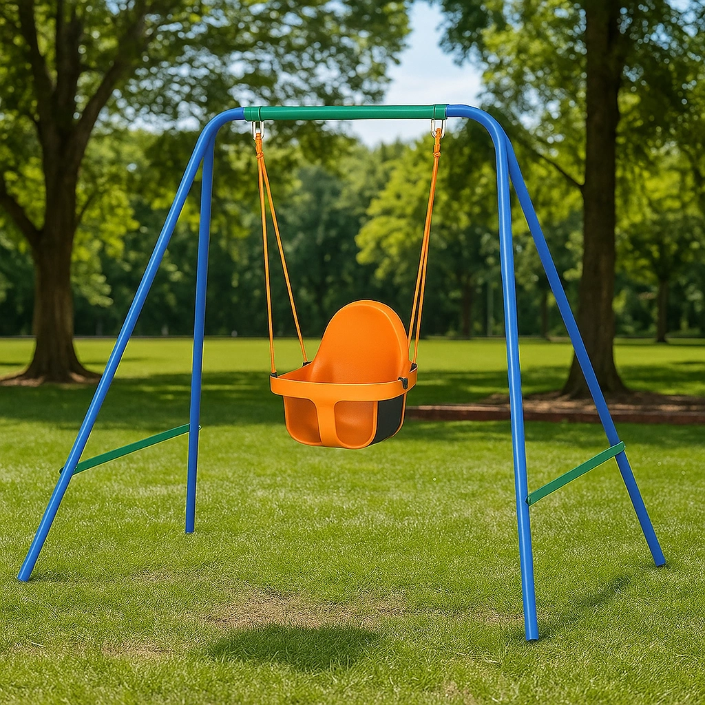 Balançoire pour enfants avec structure en métal et plastique bleu/vert, pour usage extérieur, 2,2 x 1,2 x 1,8 m - YsDfiJP179Gz