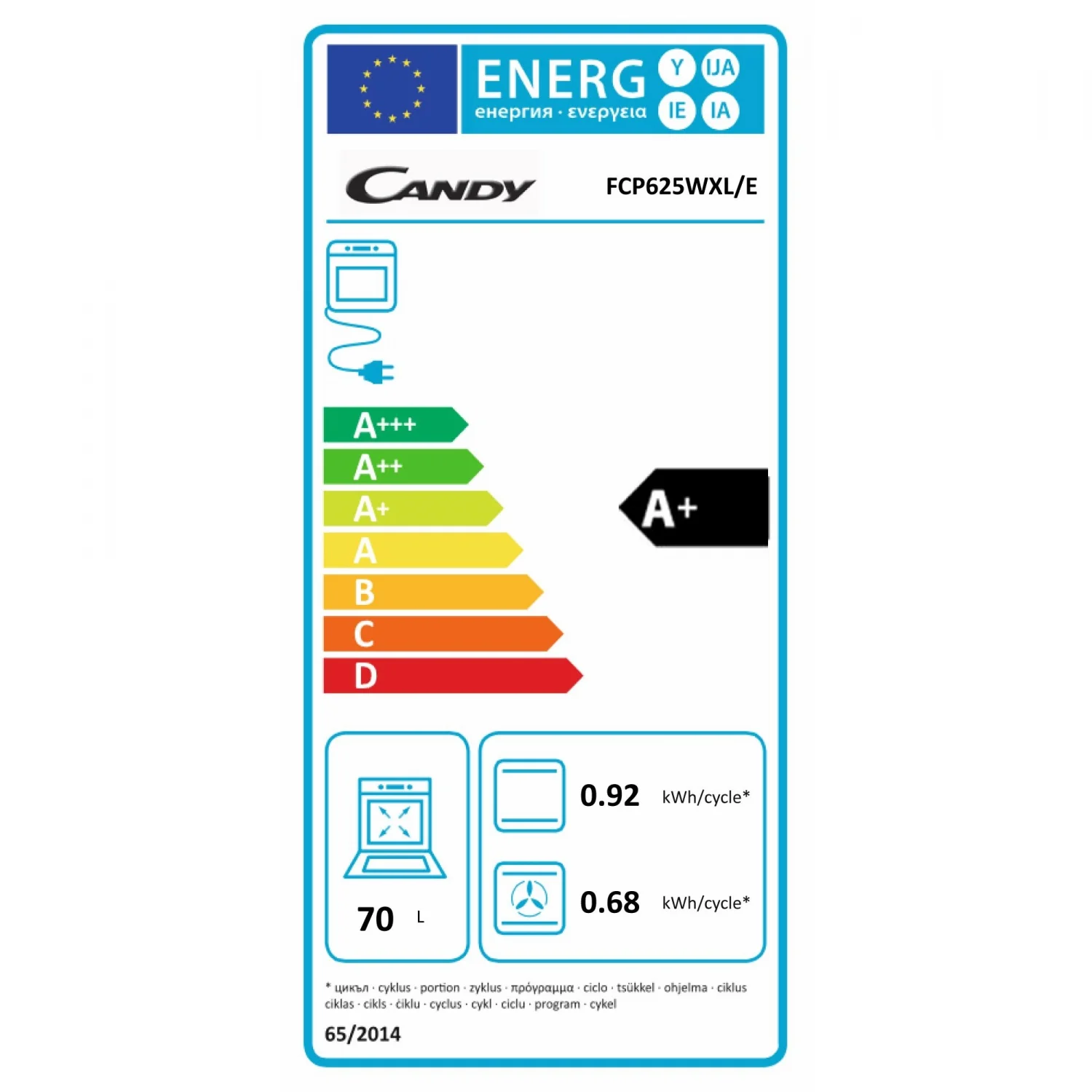 Candy FCP625WXLE A+ Ovn