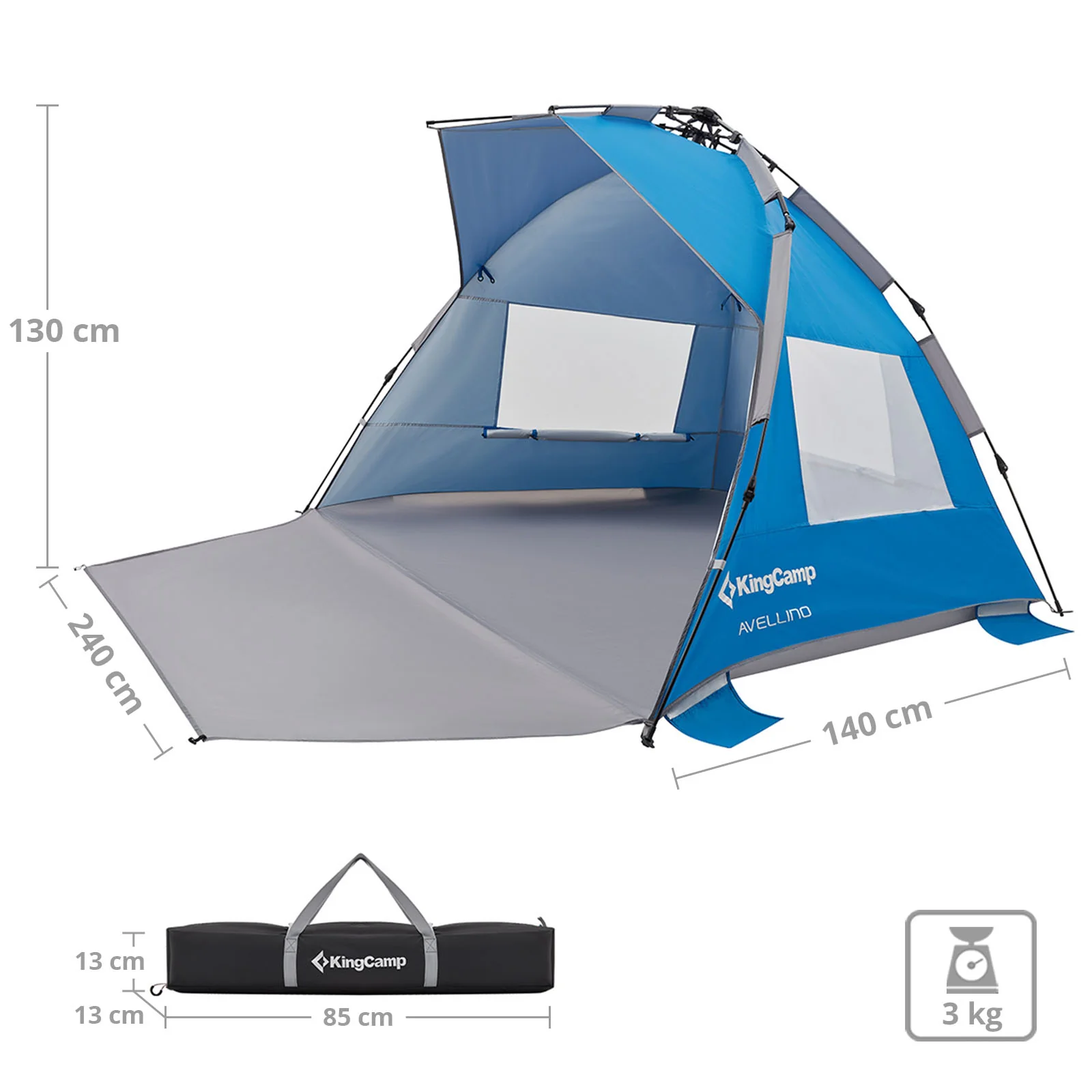 KingCamp Avellino 2025 – Tente de plage automatique avec protection solaire UPF50+, protection contre le vent et l