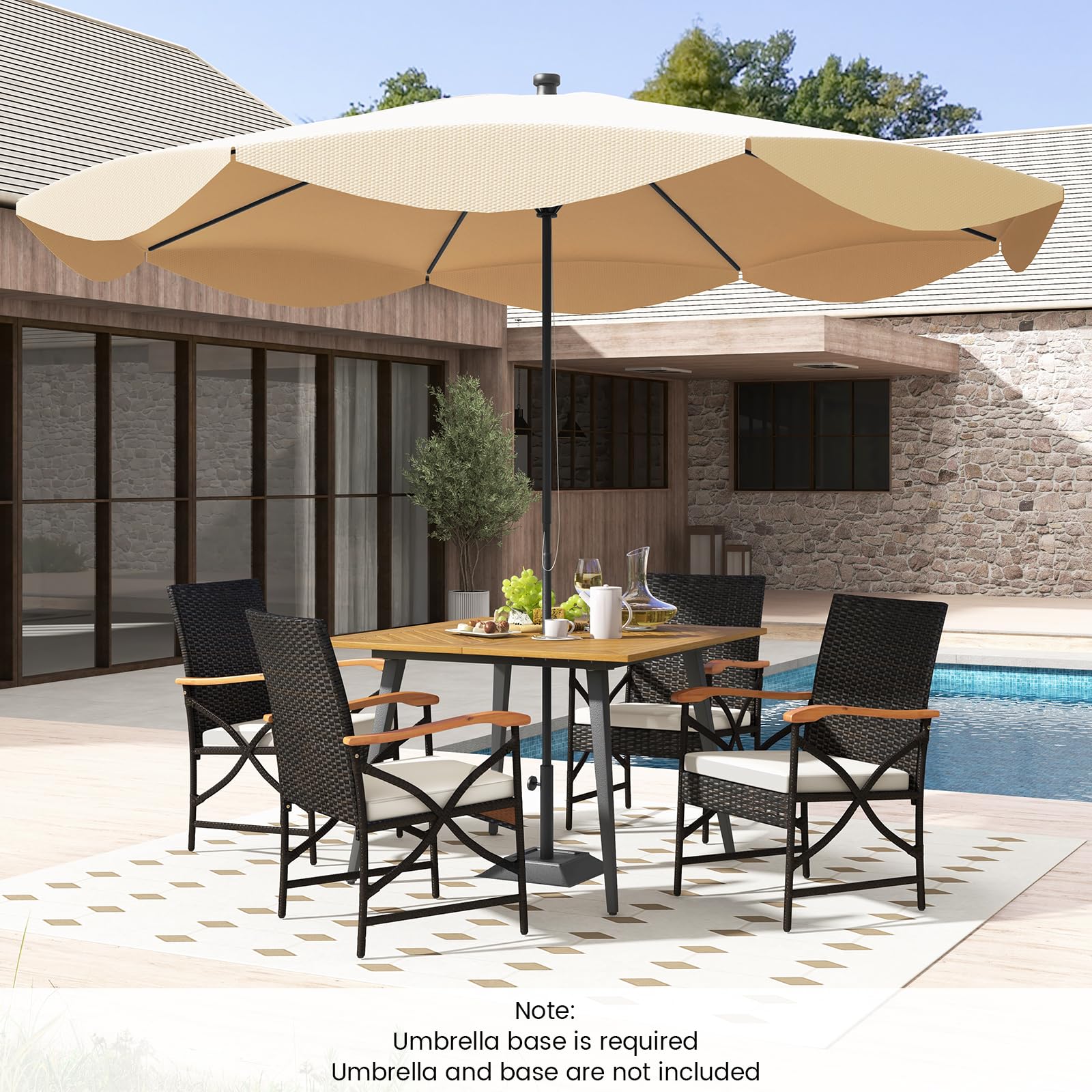 Tangkula 5 Pieces Patio PE Wicker Dining Set, Outdoor Dining Table and Chairs with Cushions