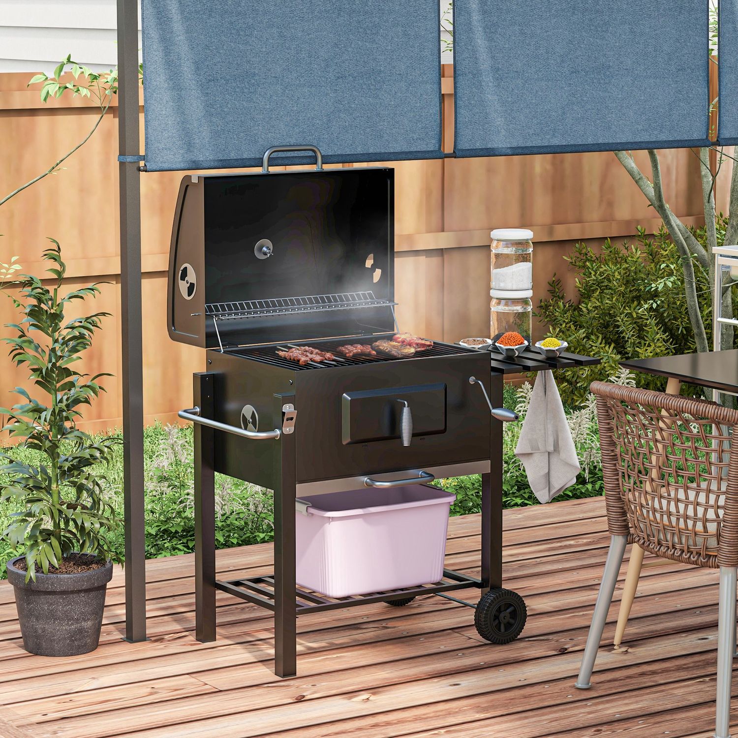 Outsunny kulgrill i rustfrit stål 113x65x108 cm sort