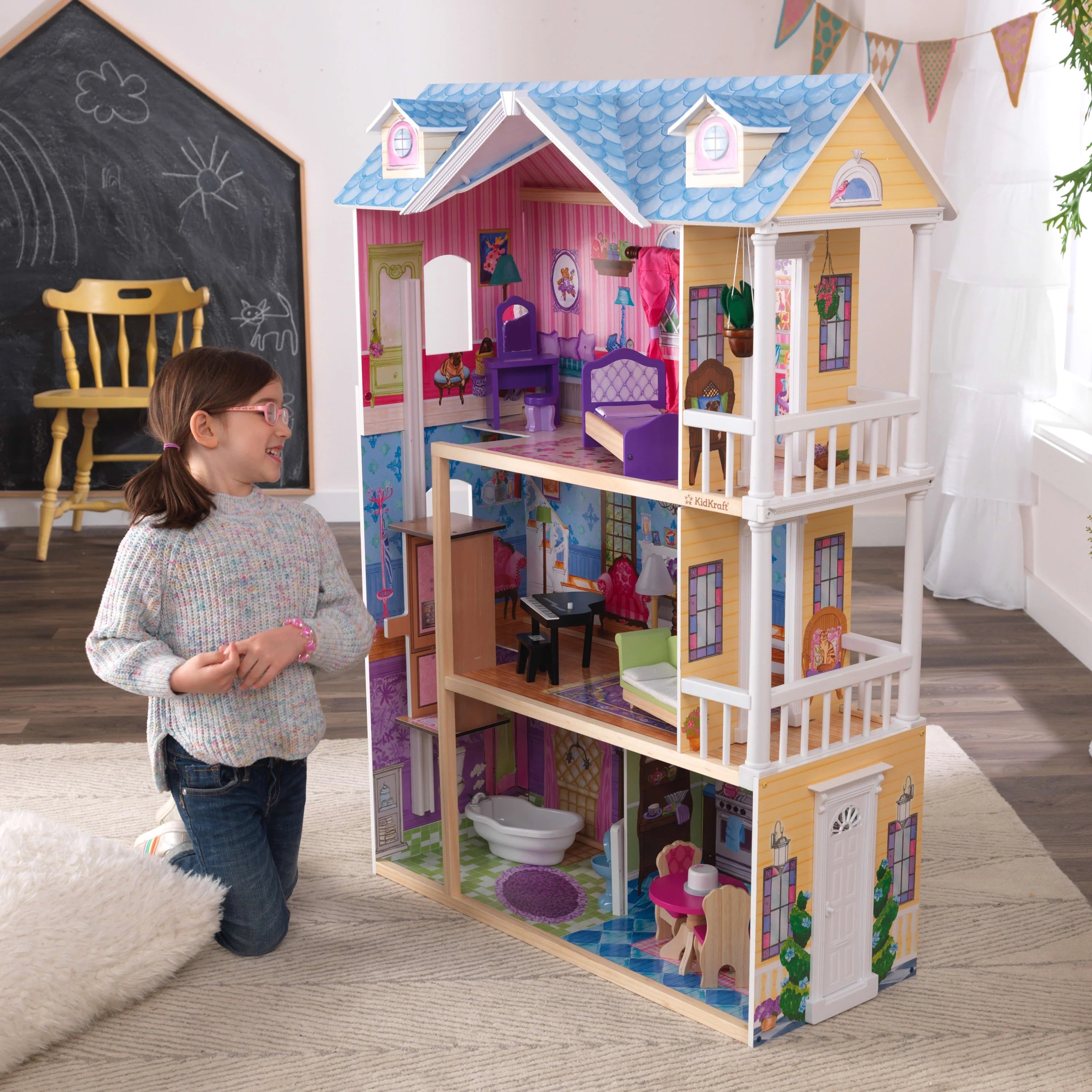 KidKraft Ma maison de poupée en bois de rêve avec 14 accessoires