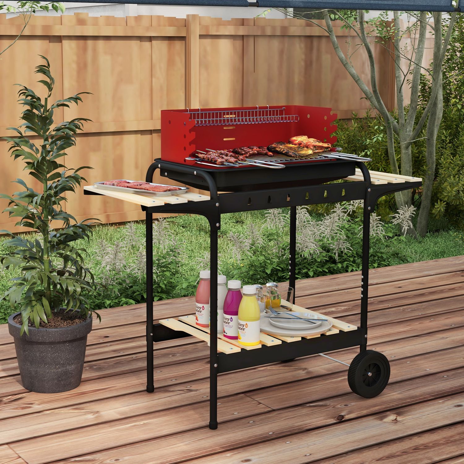 Outsunny Holzkohlegrill, Metall Kiefer, 103x47x95 cm, Rot und Schwarz